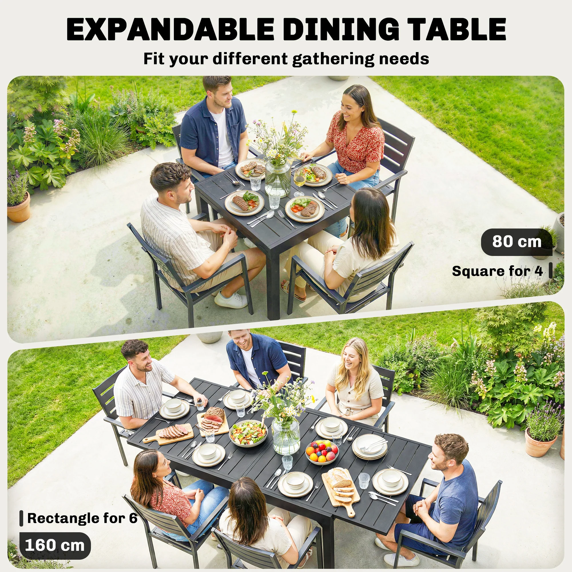 Outsunny Expandable Patio Table For 4-6 People With Slatted Top, Black - Image 4