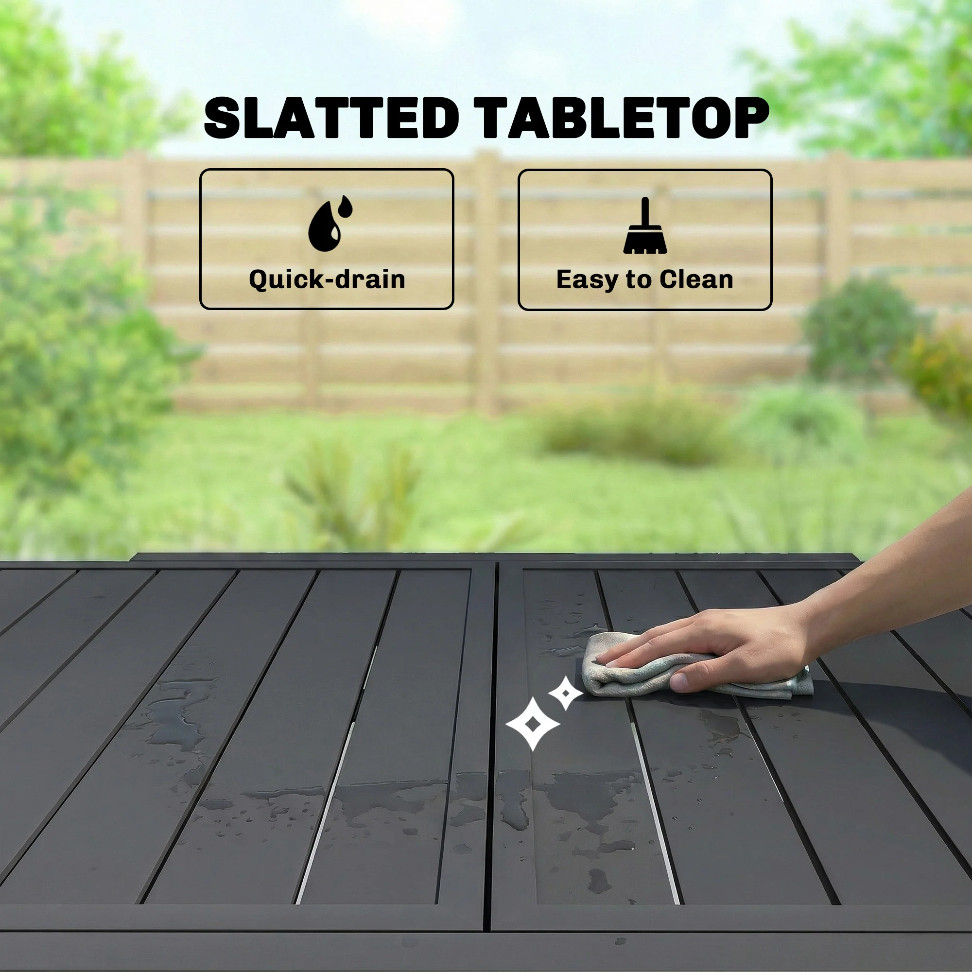 Outsunny Expandable Patio Table For 4-6 People With Slatted Top, Black - Image 5