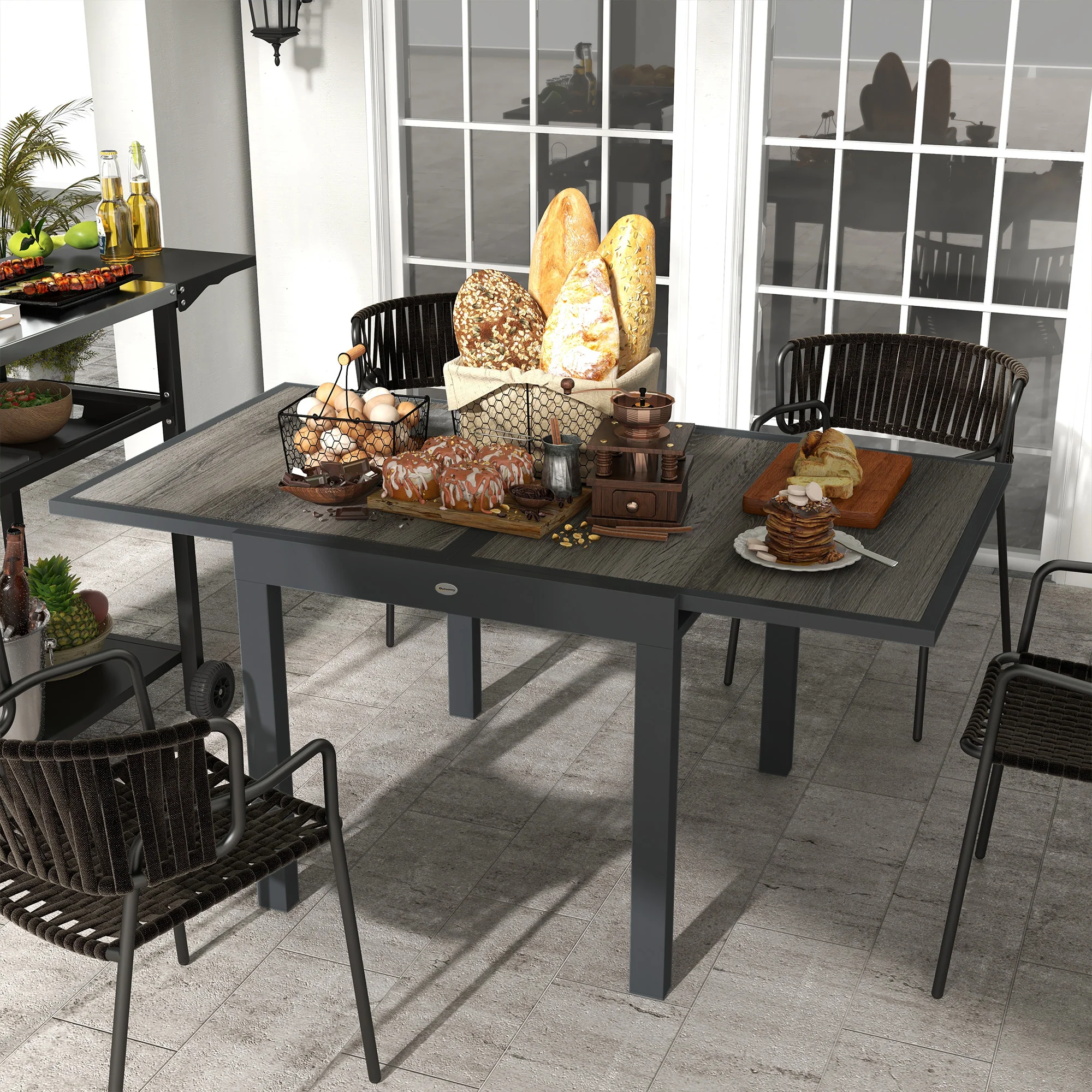 Outsunny Extendable Outdoor Dining Table Aluminium Rectangle Patio Table Grey - Image 2