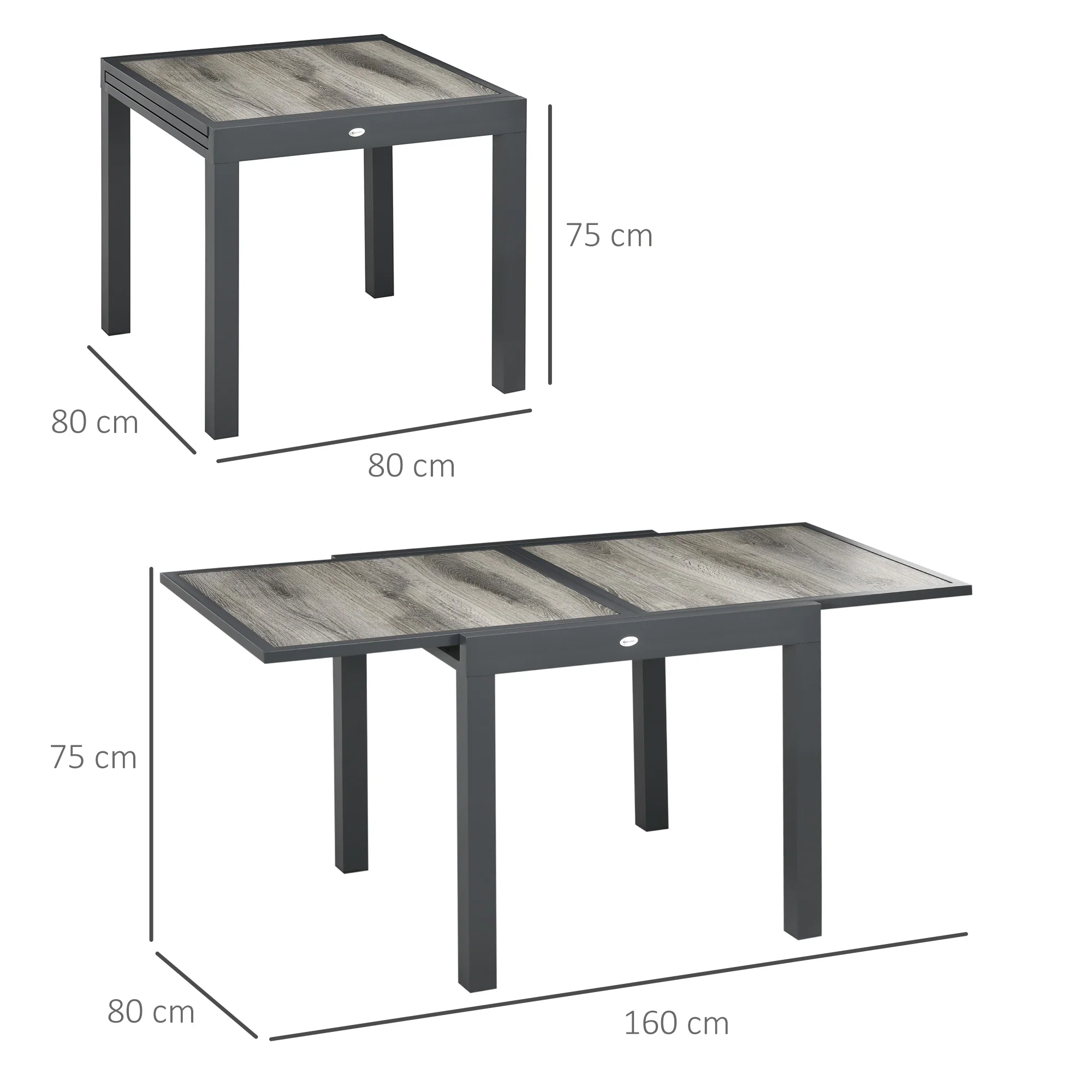Outsunny Extendable Outdoor Dining Table Aluminium Rectangle Patio Table Grey - Image 5