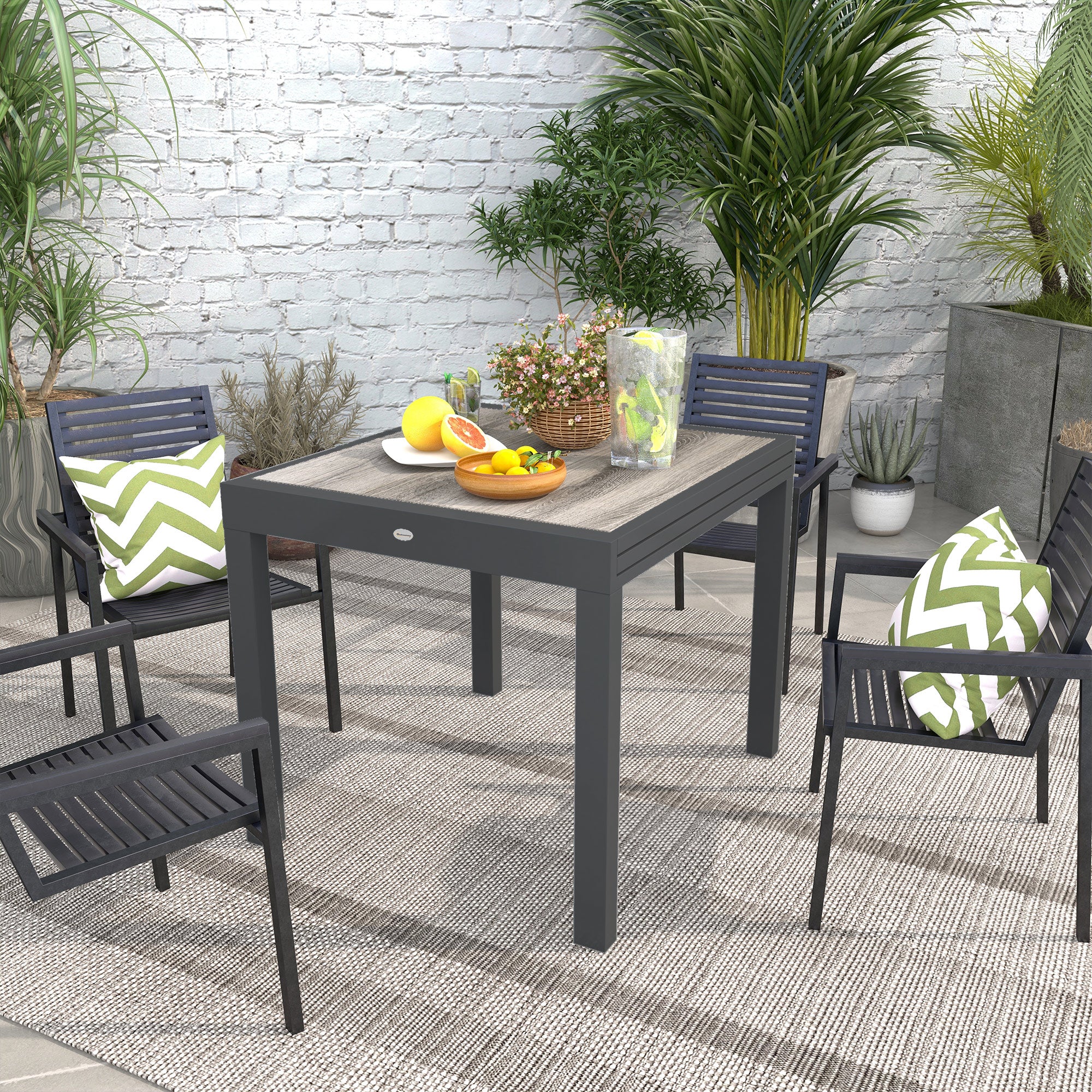 Outsunny Extendable Outdoor Dining Table Aluminium Rectangle Patio Table Grey - Image 7