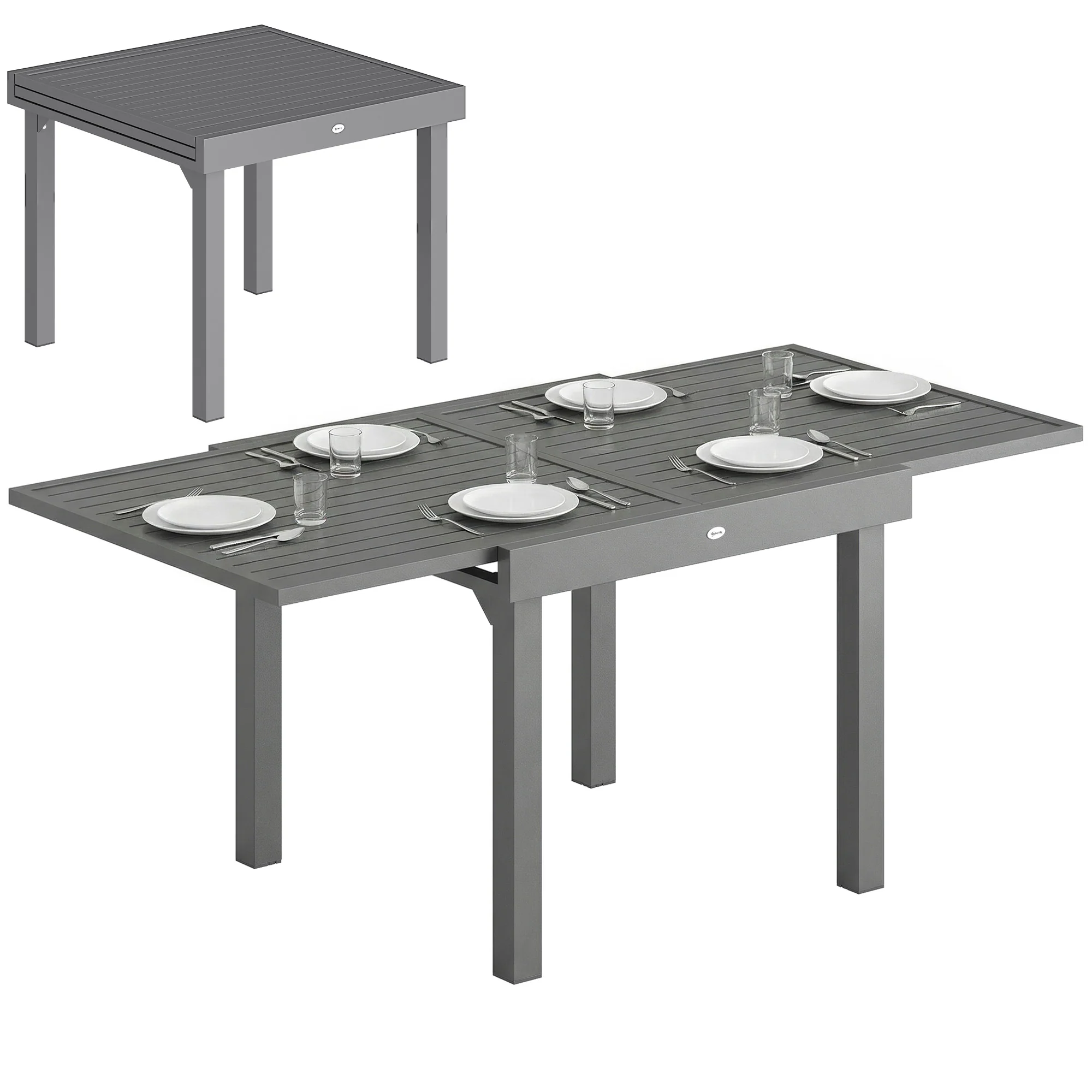Outsunny Extending Garden Table For 4-8, Aluminium Outdoor Table, Dark Grey