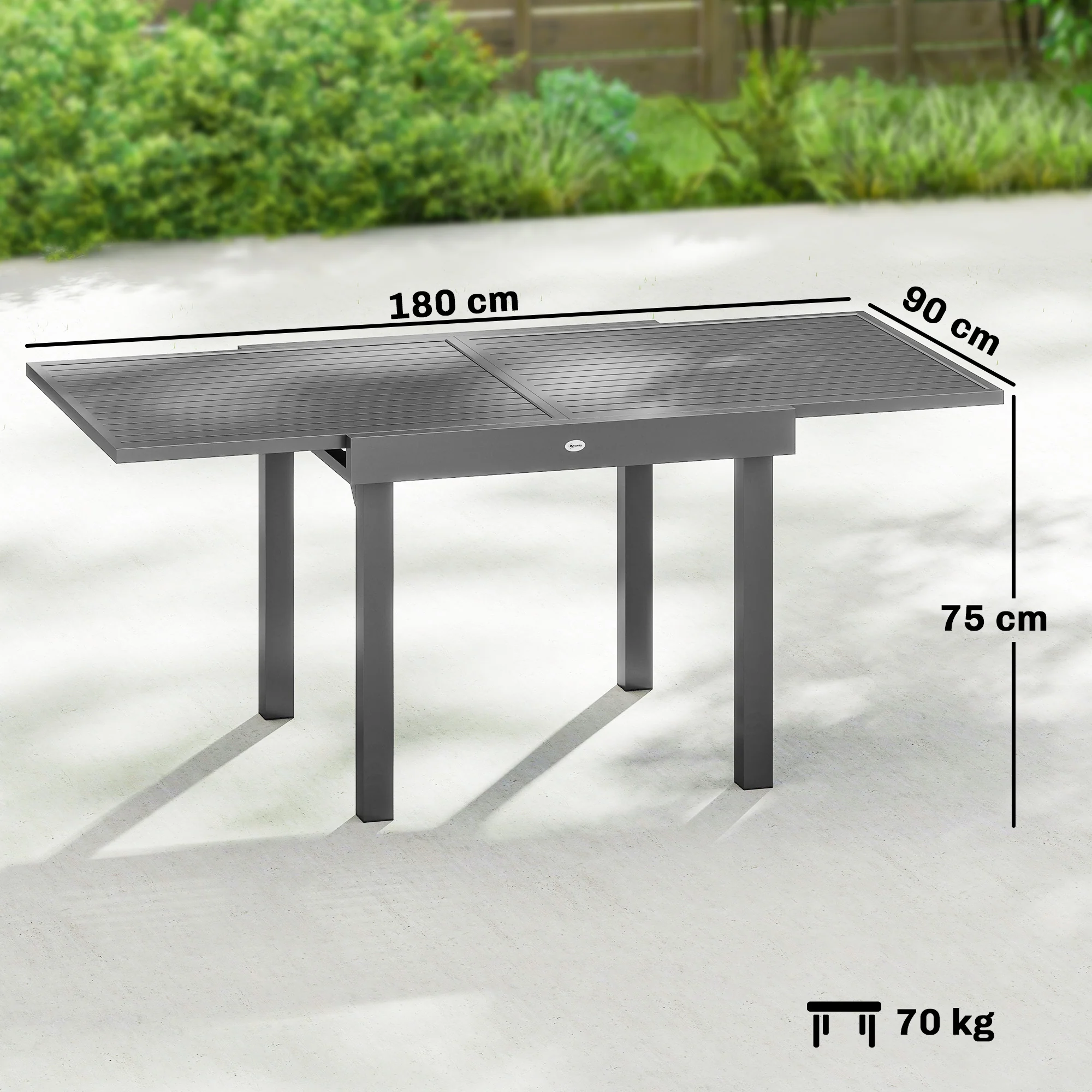 Outsunny Extending Garden Table For 4-8, Aluminium Outdoor Table, Dark Grey - Image 3