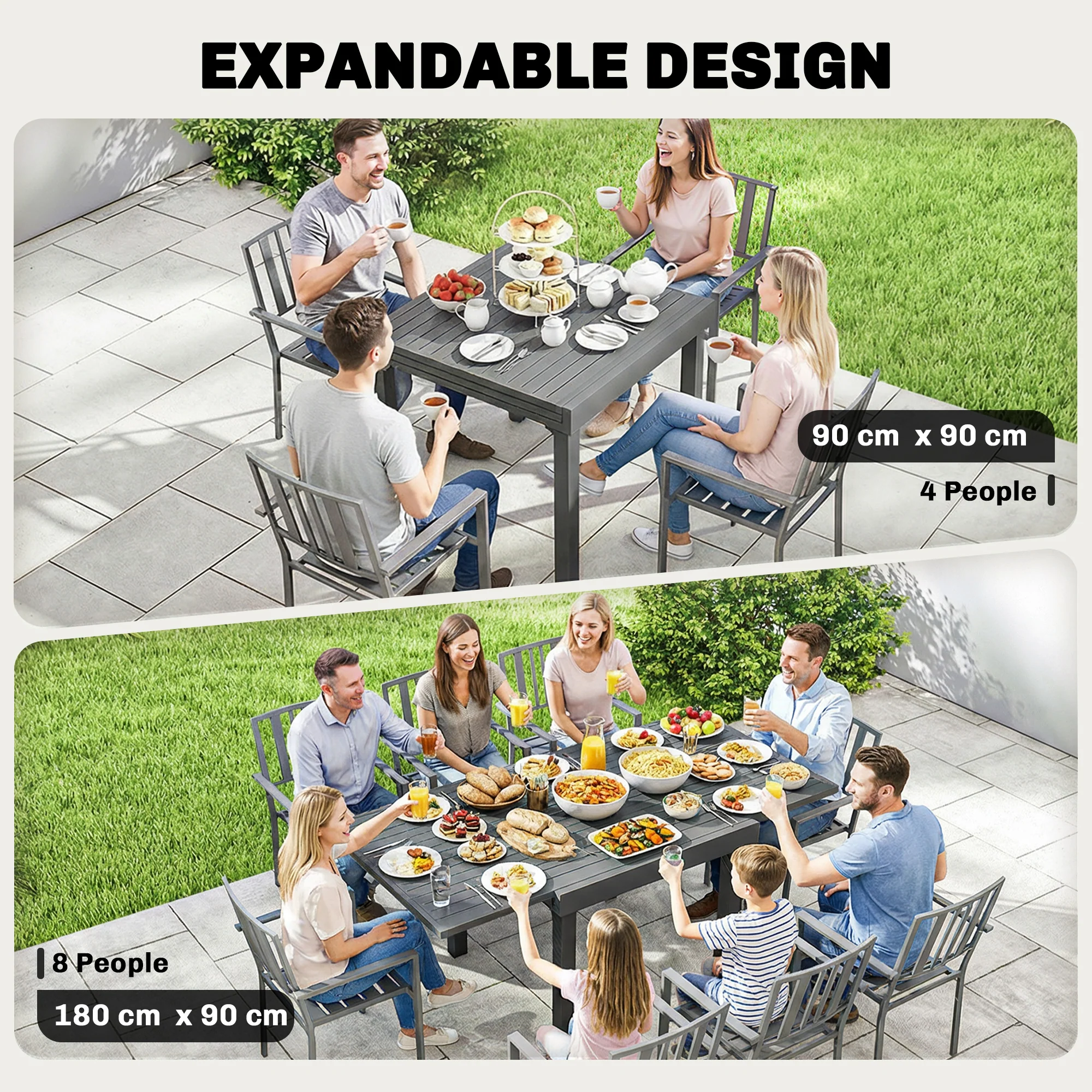 Outsunny Extending Garden Table For 4-8, Aluminium Outdoor Table, Dark Grey - Image 4
