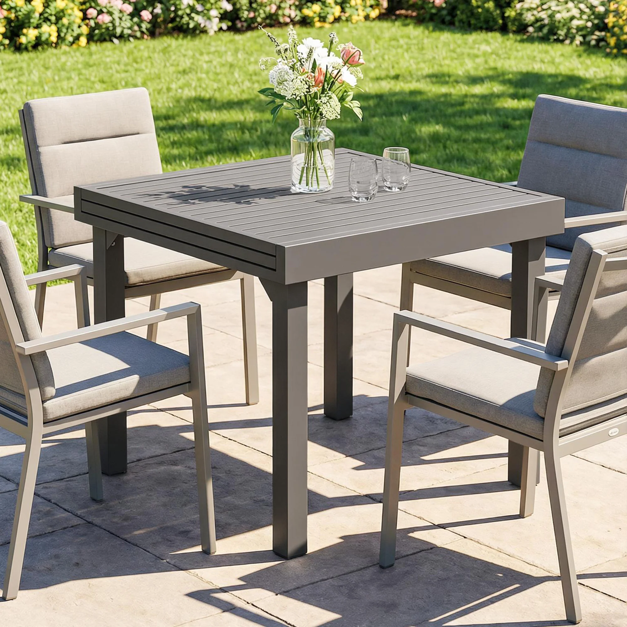 Outsunny Extending Garden Table For 4-8, Aluminium Outdoor Table, Dark Grey - Image 8