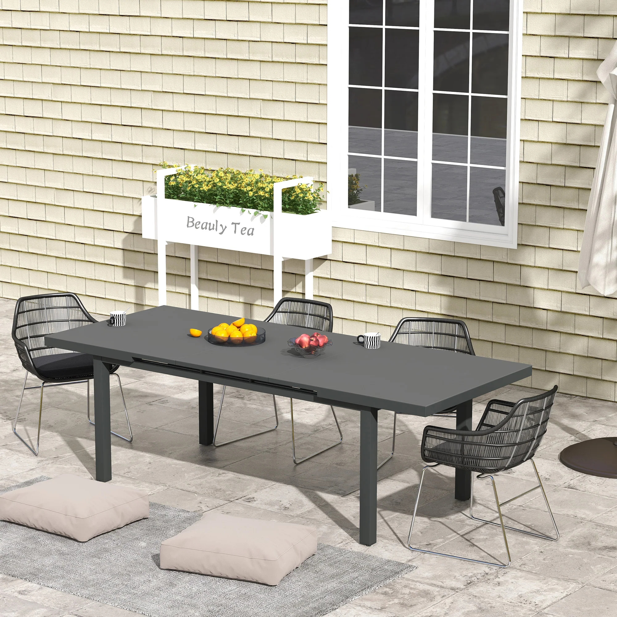 Outsunny Extending Garden Table Outdoor for 6-8 People, Aluminium Frame - Image 2