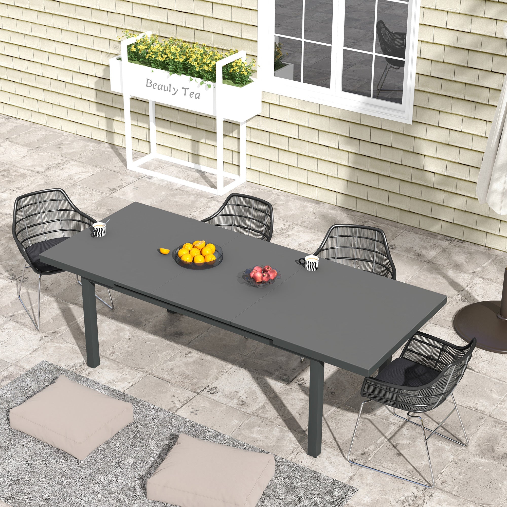 Outsunny Extending Garden Table Outdoor for 6-8 People, Aluminium Frame - Image 7