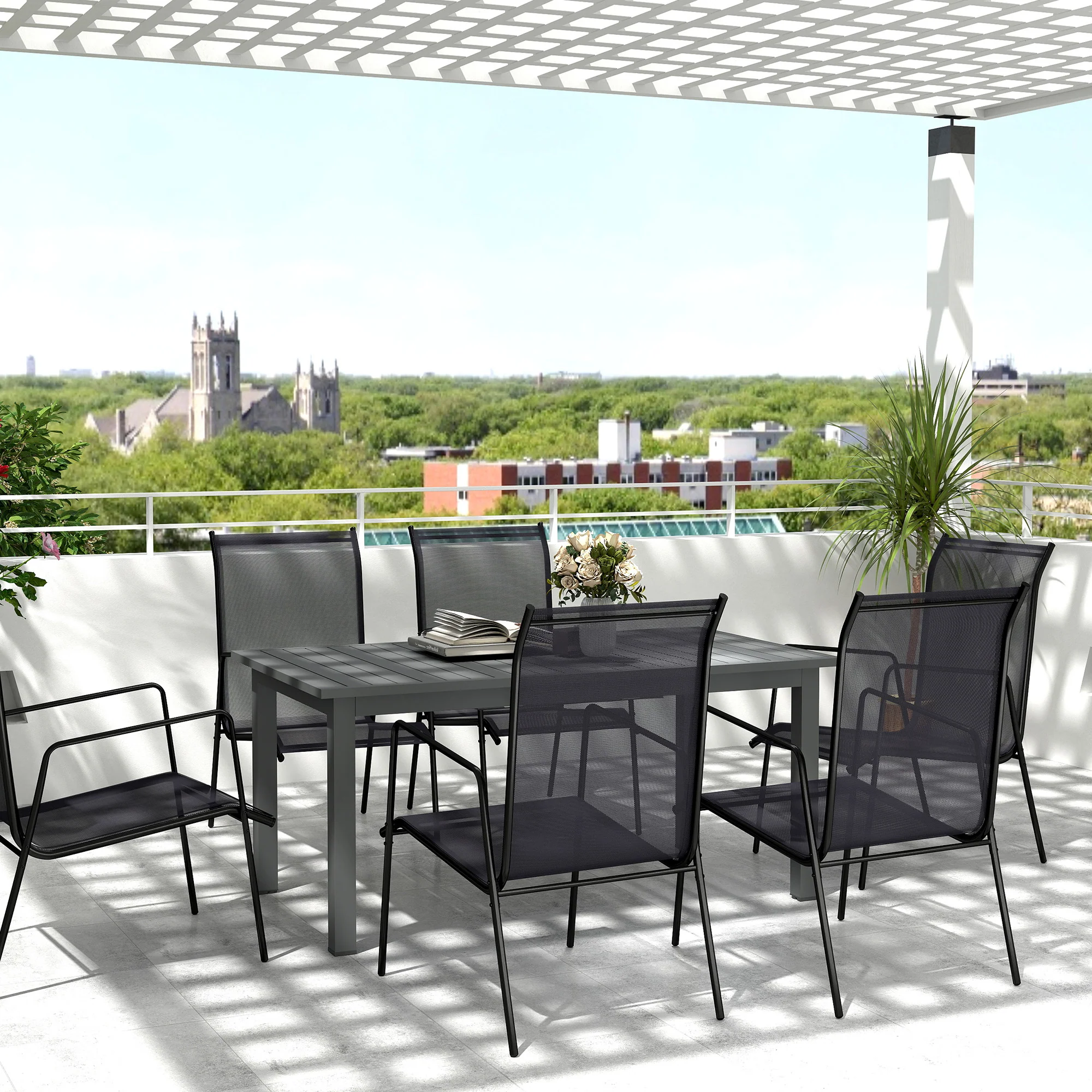 Outsunny Extending Garden Table with Slatted Top, 160/220 x 90 x 73 cm, Grey - Image 2