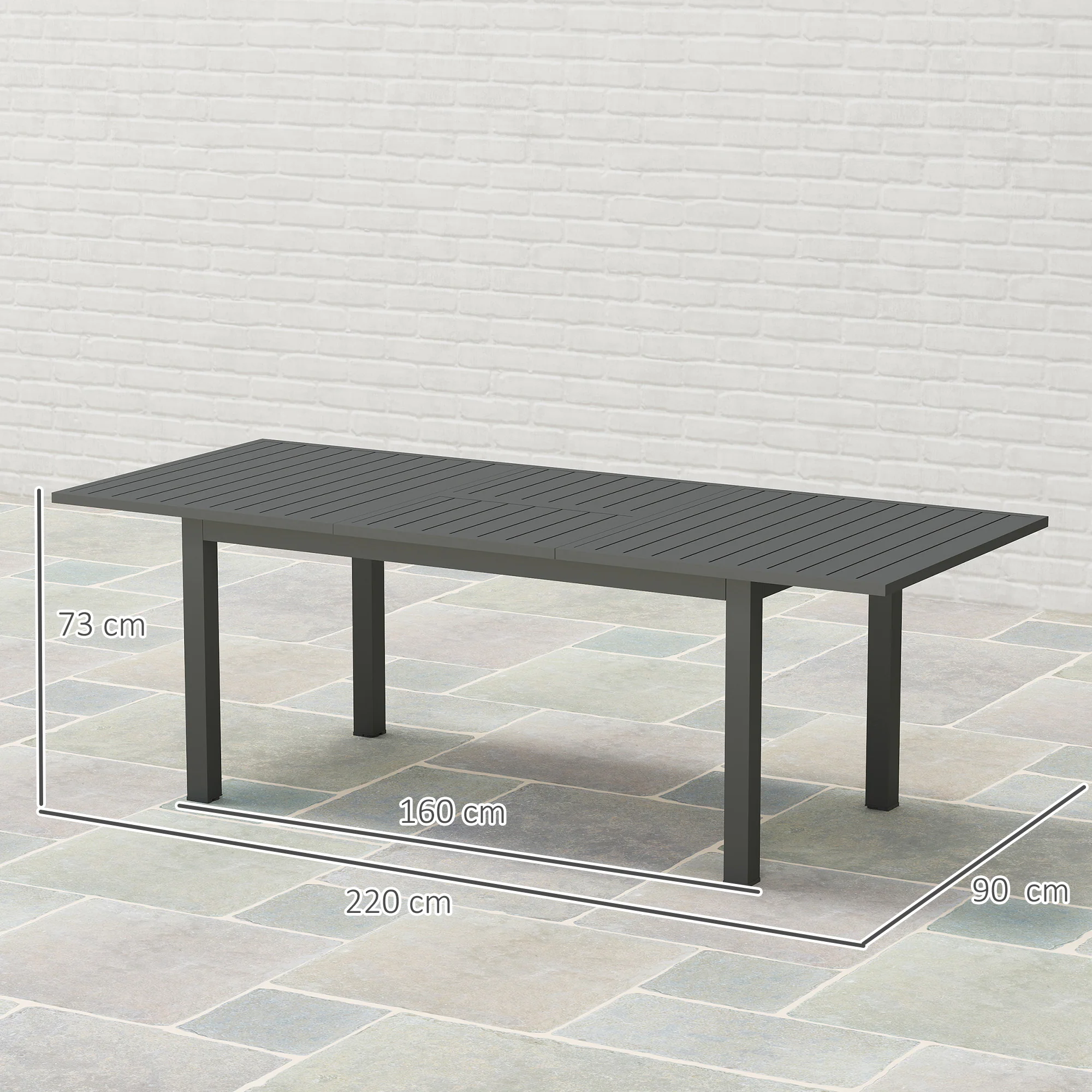 Outsunny Extending Garden Table with Slatted Top, 160/220 x 90 x 73 cm, Grey - Image 5
