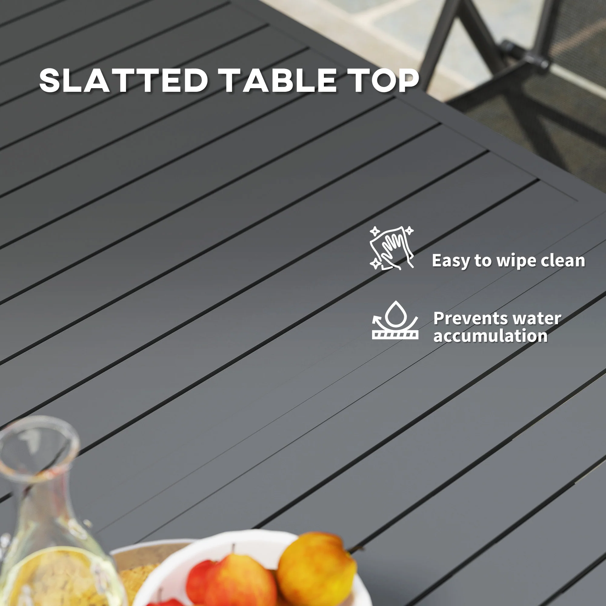 Outsunny Extending Garden Table with Slatted Top, 160/220 x 90 x 73 cm, Grey - Image 7