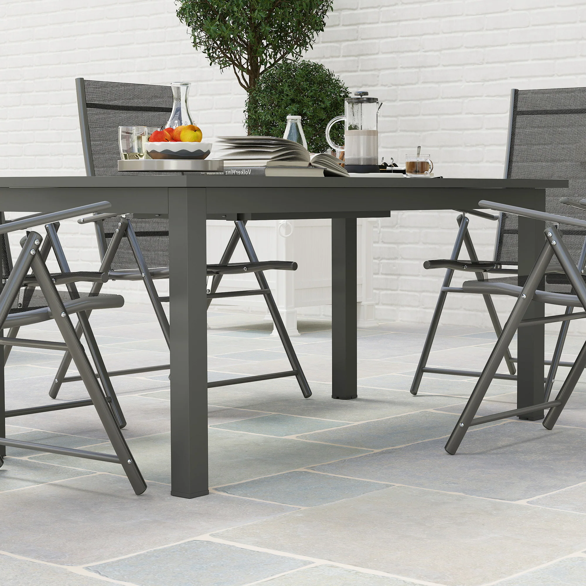 Outsunny Extending Garden Table with Slatted Top, 160/220 x 90 x 73 cm, Grey - Image 8