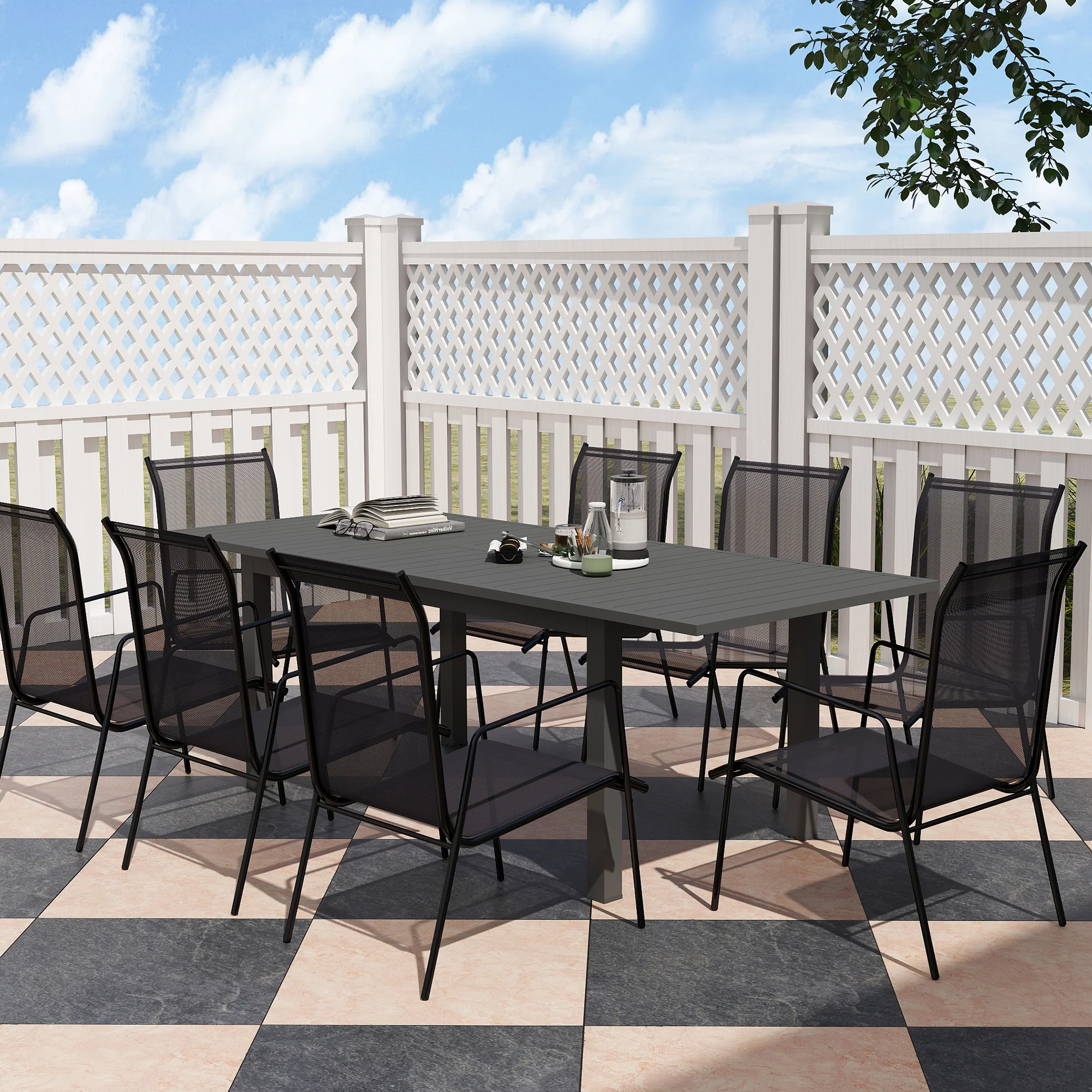 Outsunny Extending Garden Table with Slatted Top, 160/220 x 90 x 73 cm, Grey - Image 9