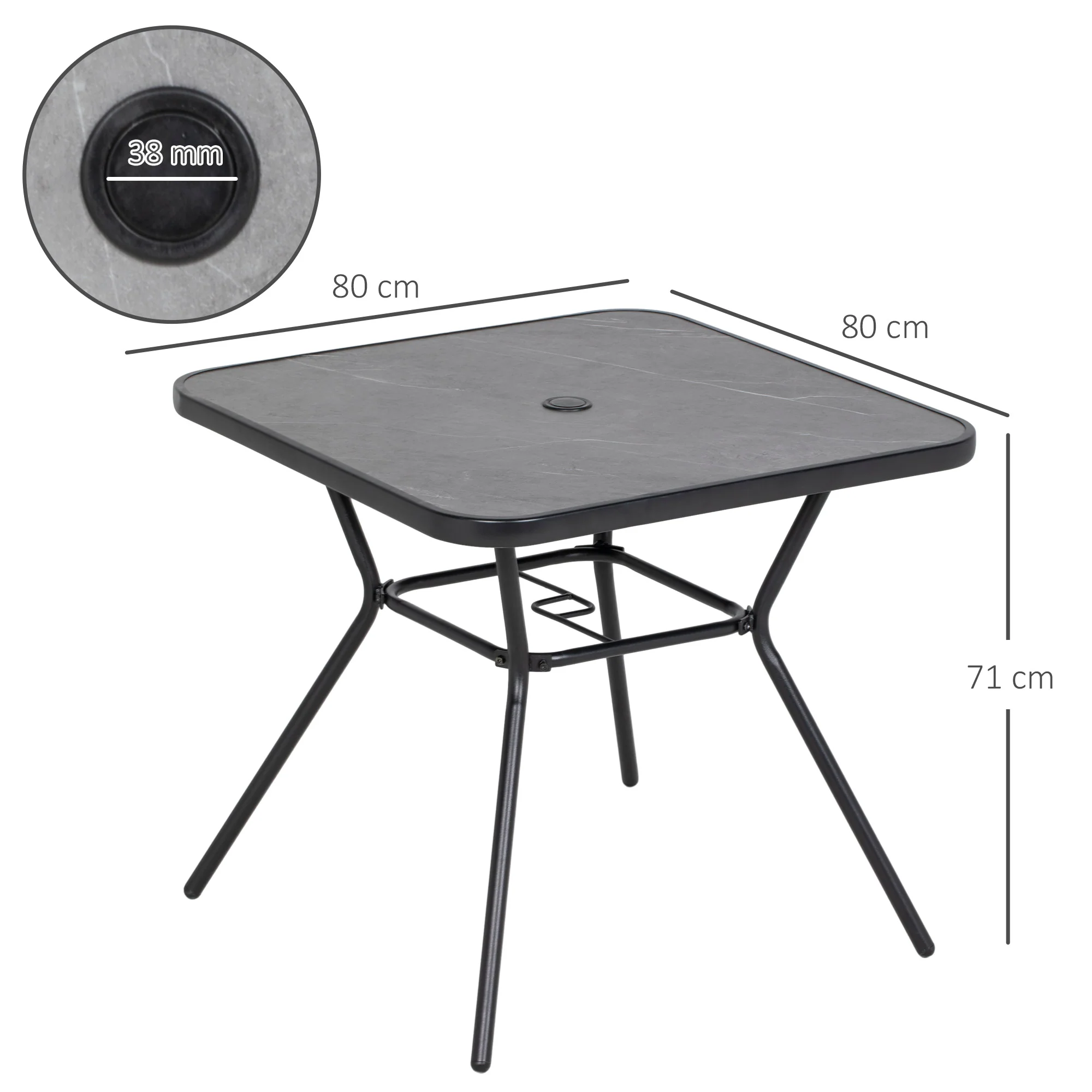Outsunny Faux-marbled Patio Table with Umbrella Hole Steel Frame for Balcony - Image 5