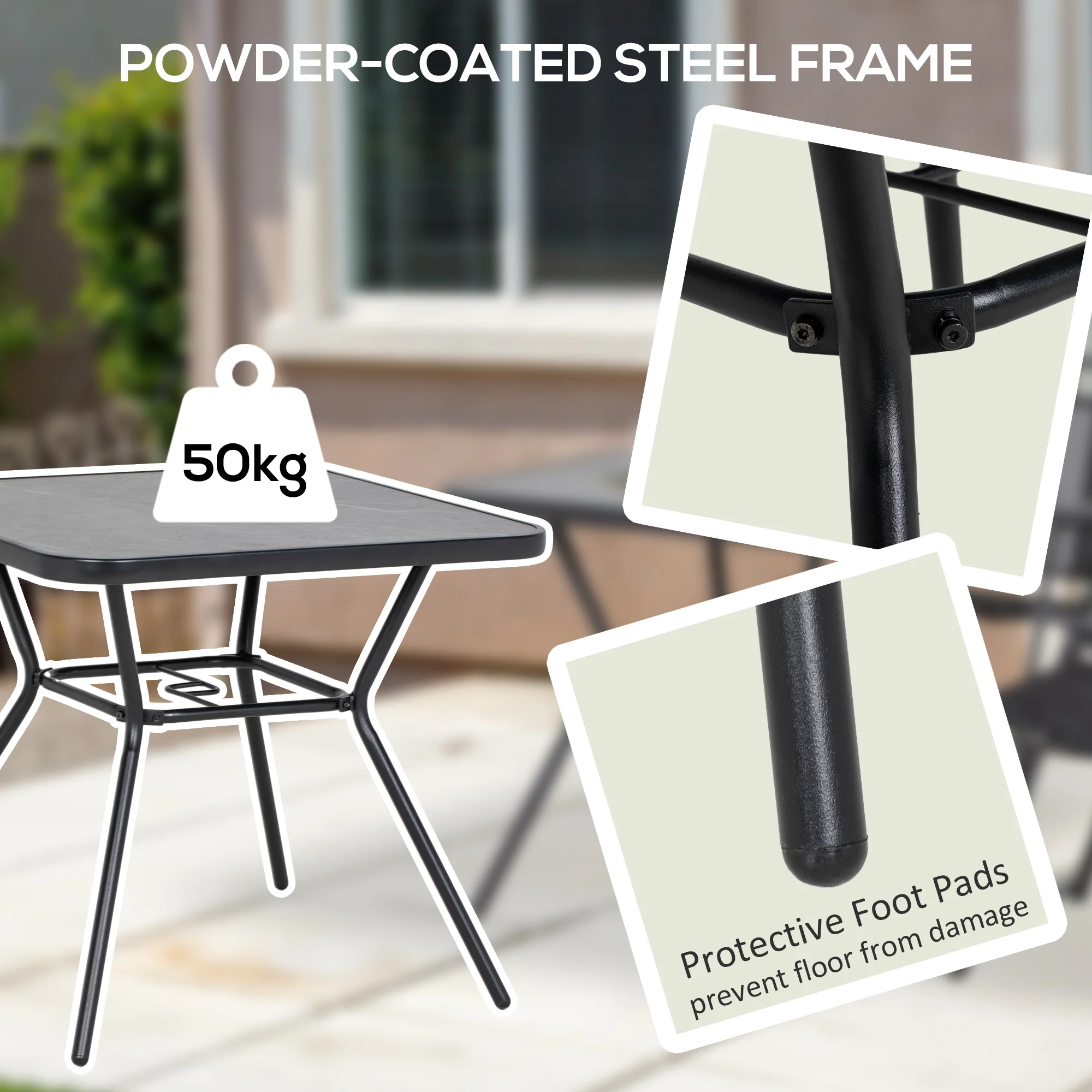 Outsunny Faux-marbled Patio Table with Umbrella Hole Steel Frame for Balcony - Image 6
