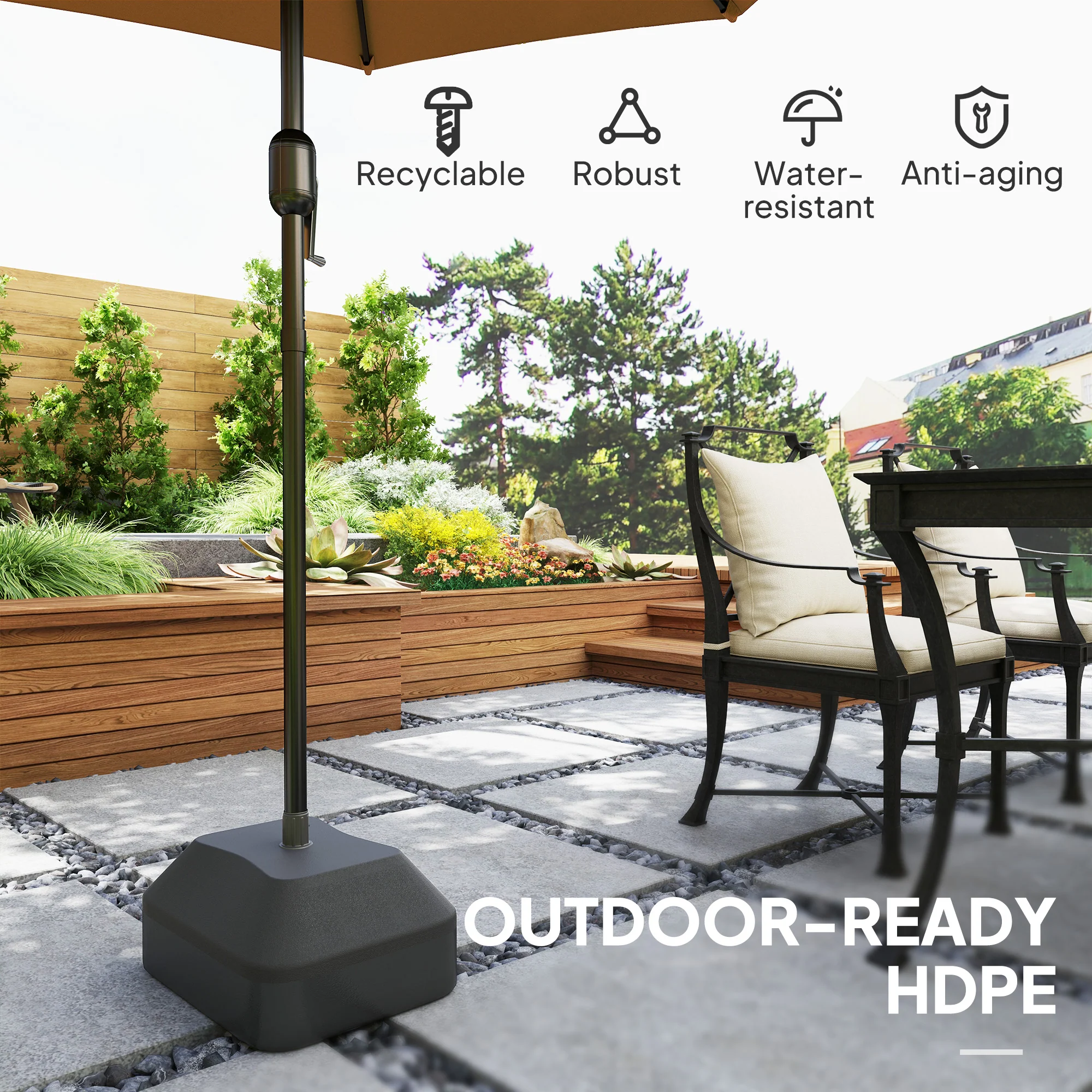 Outsunny Fillable Parasol Base, Sun Umbrella Base for Deck Poolside, Black - Image 6