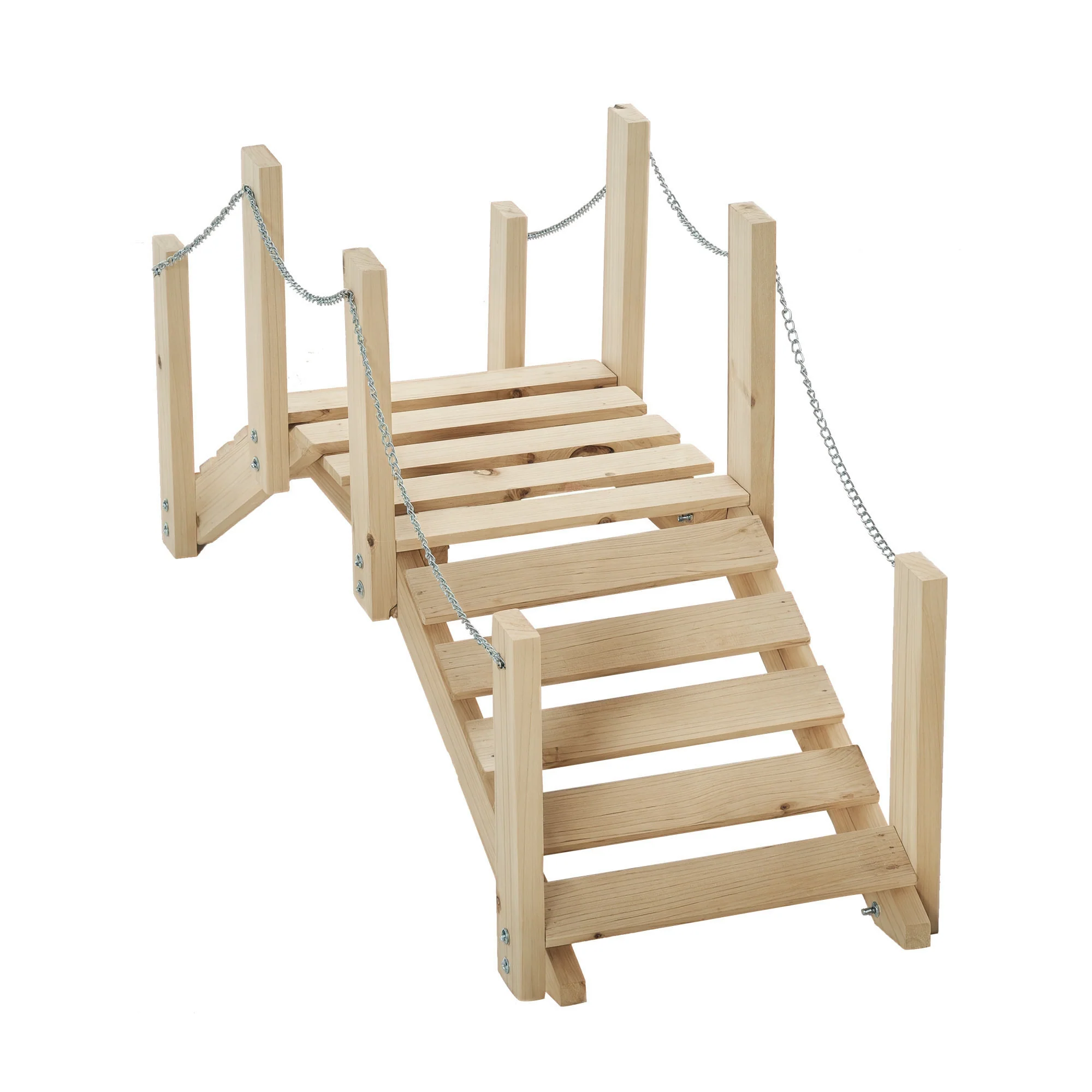 Outsunny Fir Wooden Garden Bridge, Arch Walkway with Metal Chain Railings