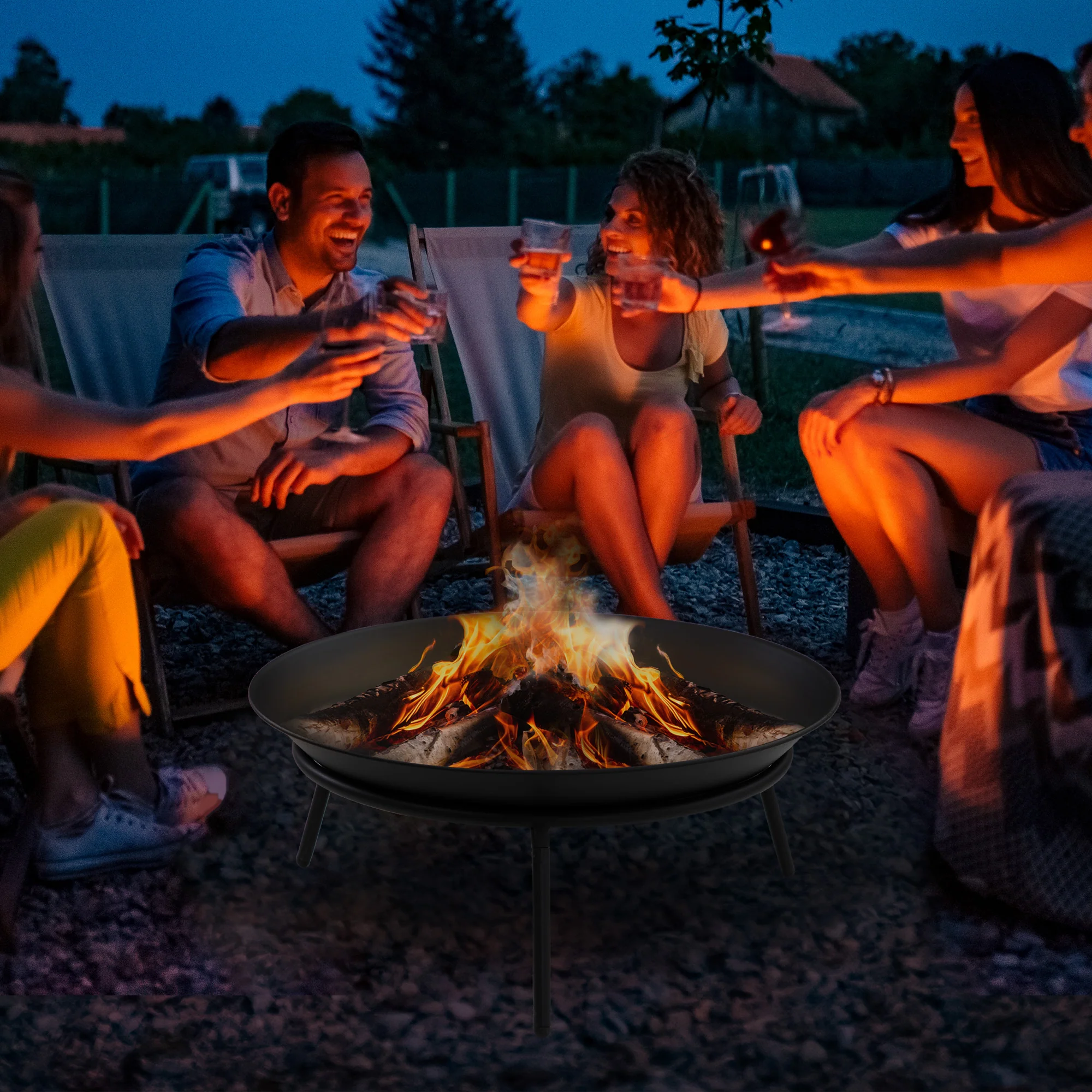 Outsunny Fire Pit, Portable Firepit with Poker, Black - Image 2