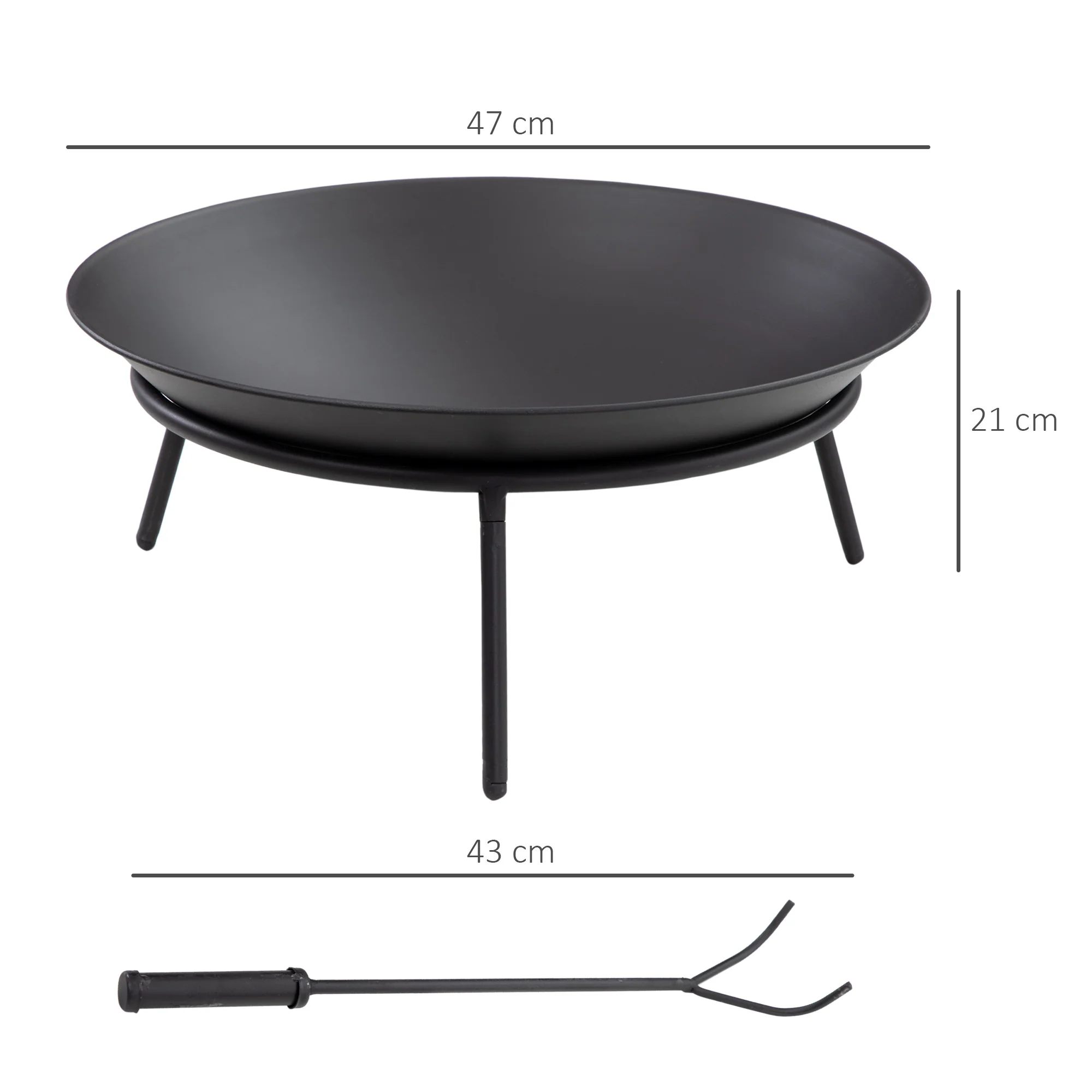 Outsunny Fire Pit, Portable Firepit with Poker, Black - Image 3