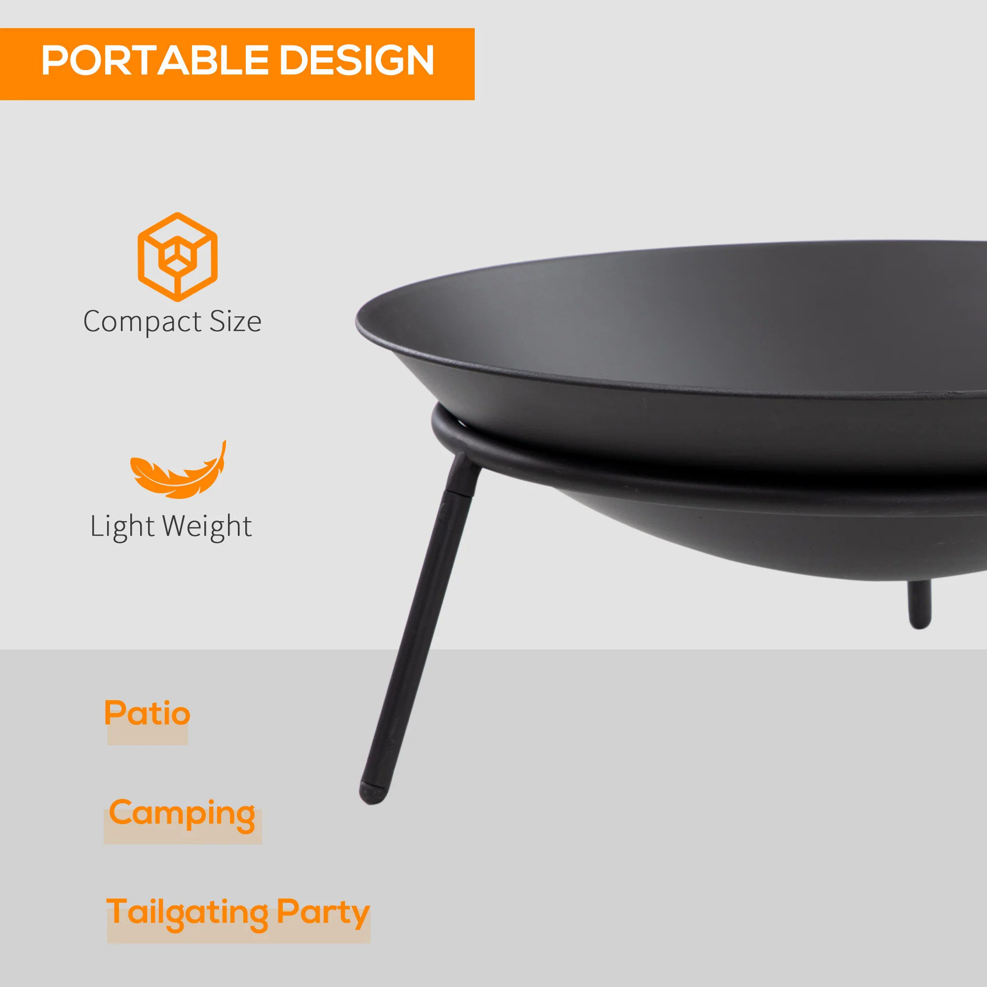Outsunny Fire Pit, Portable Firepit with Poker, Black - Image 4