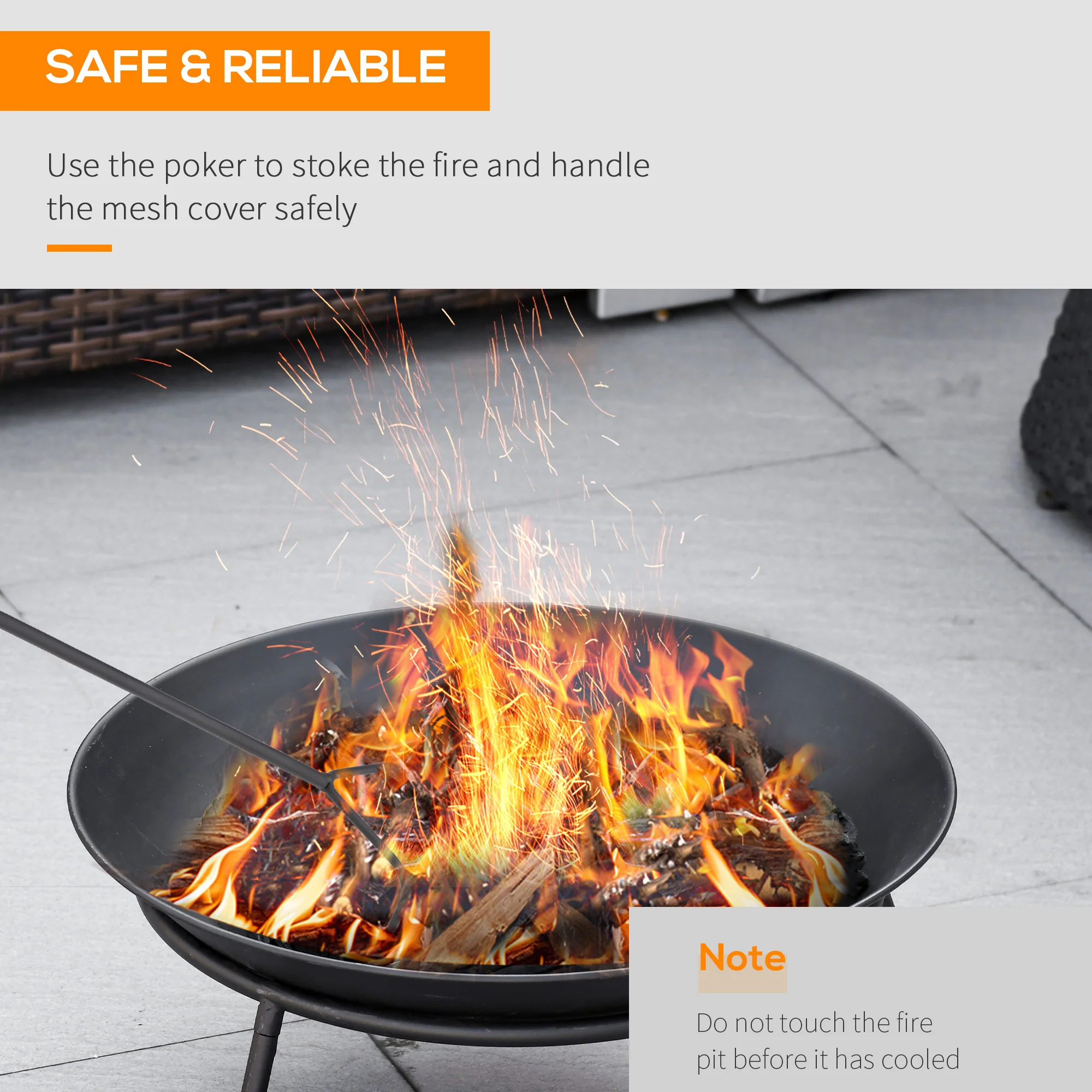 Outsunny Fire Pit, Portable Firepit with Poker, Black - Image 5