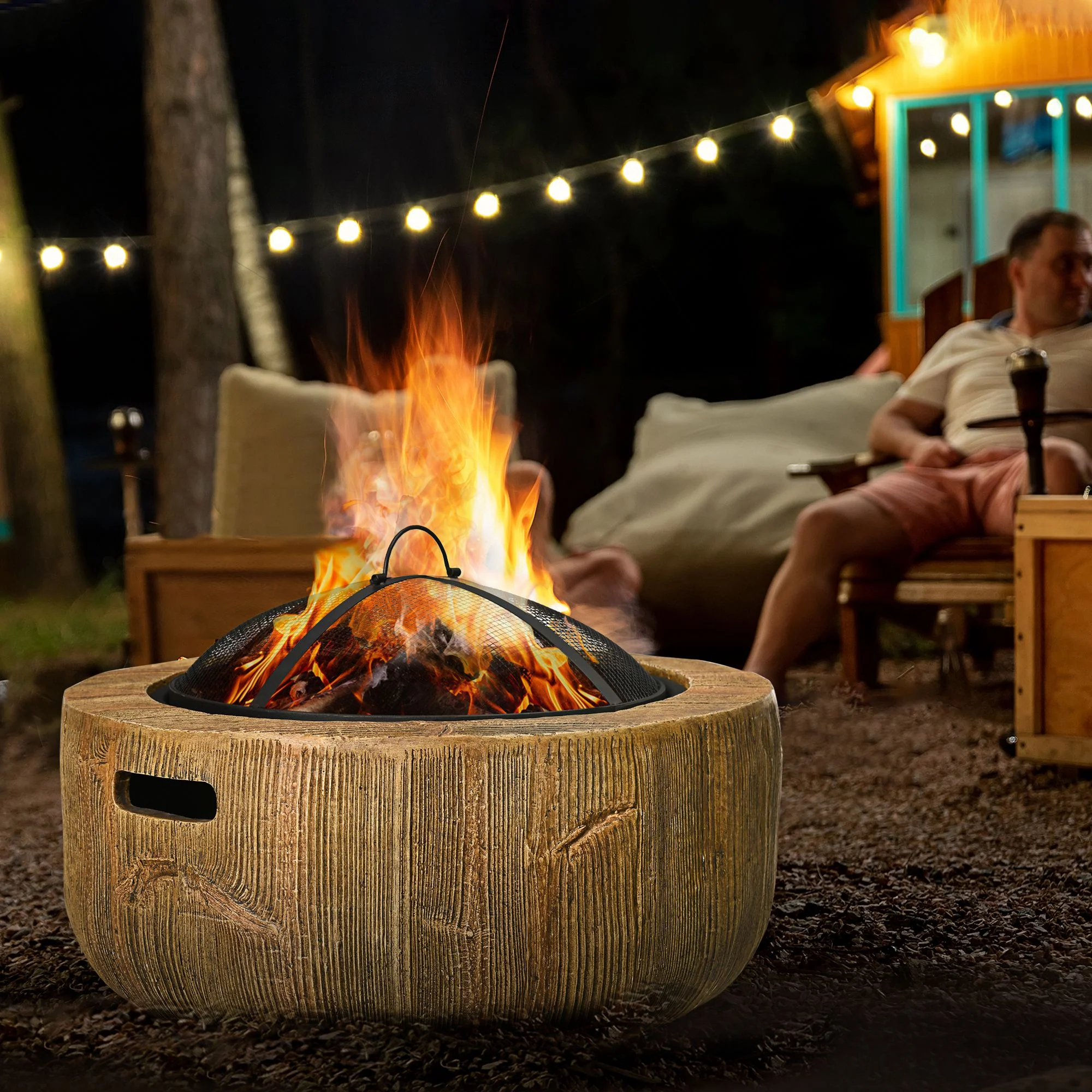Outsunny Fire Pit with Spark Screen and Poker, 61.5 Wood-burning Brazier - Image 2