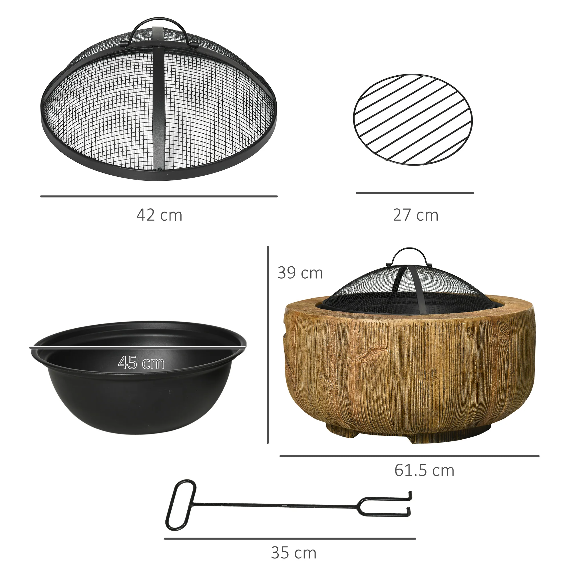 Outsunny Fire Pit with Spark Screen and Poker, 61.5 Wood-burning Brazier - Image 3