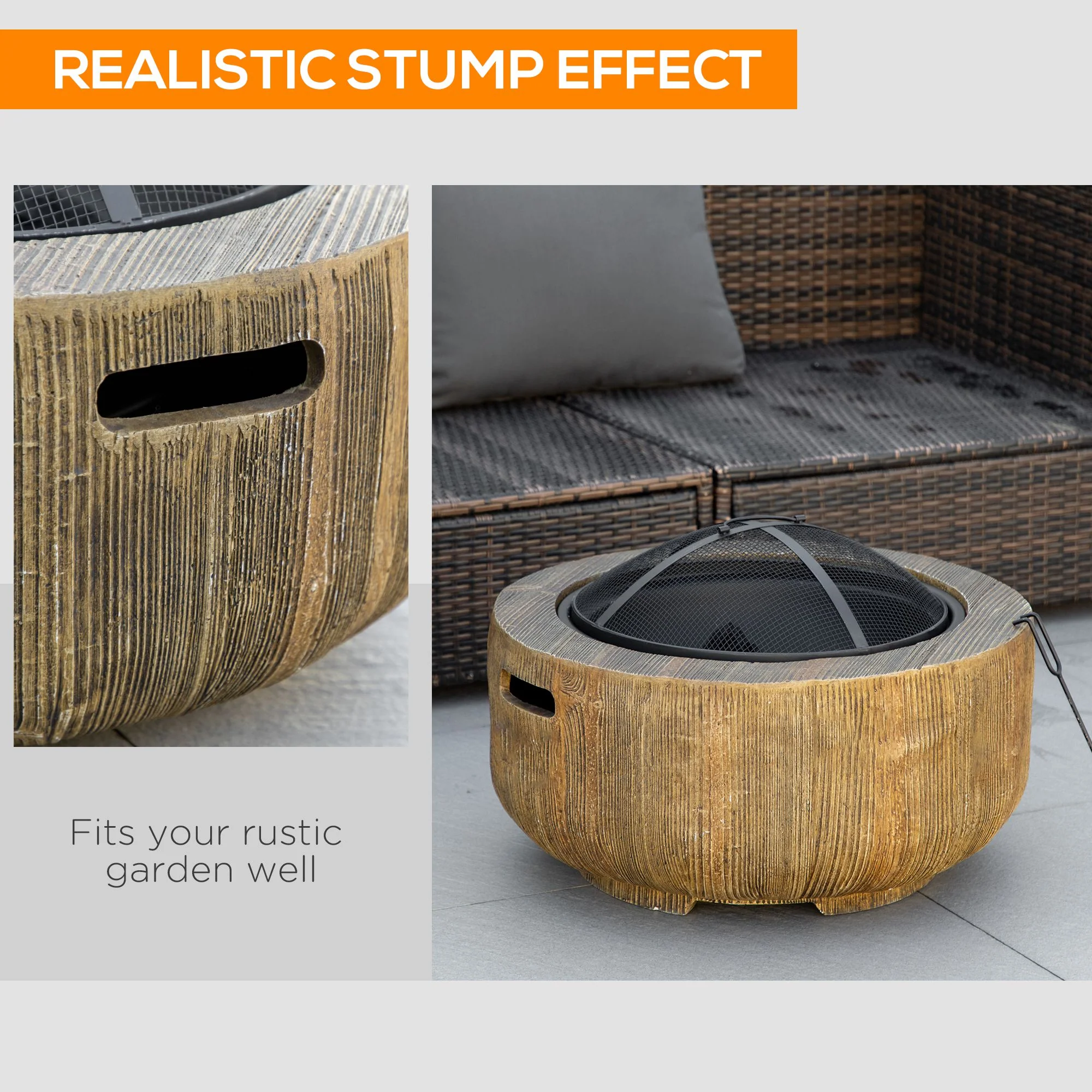 Outsunny Fire Pit with Spark Screen and Poker, 61.5 Wood-burning Brazier - Image 4