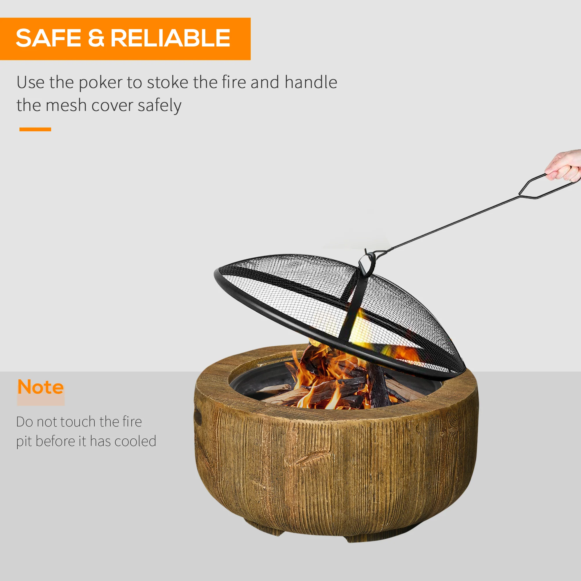 Outsunny Fire Pit with Spark Screen and Poker, 61.5 Wood-burning Brazier - Image 5