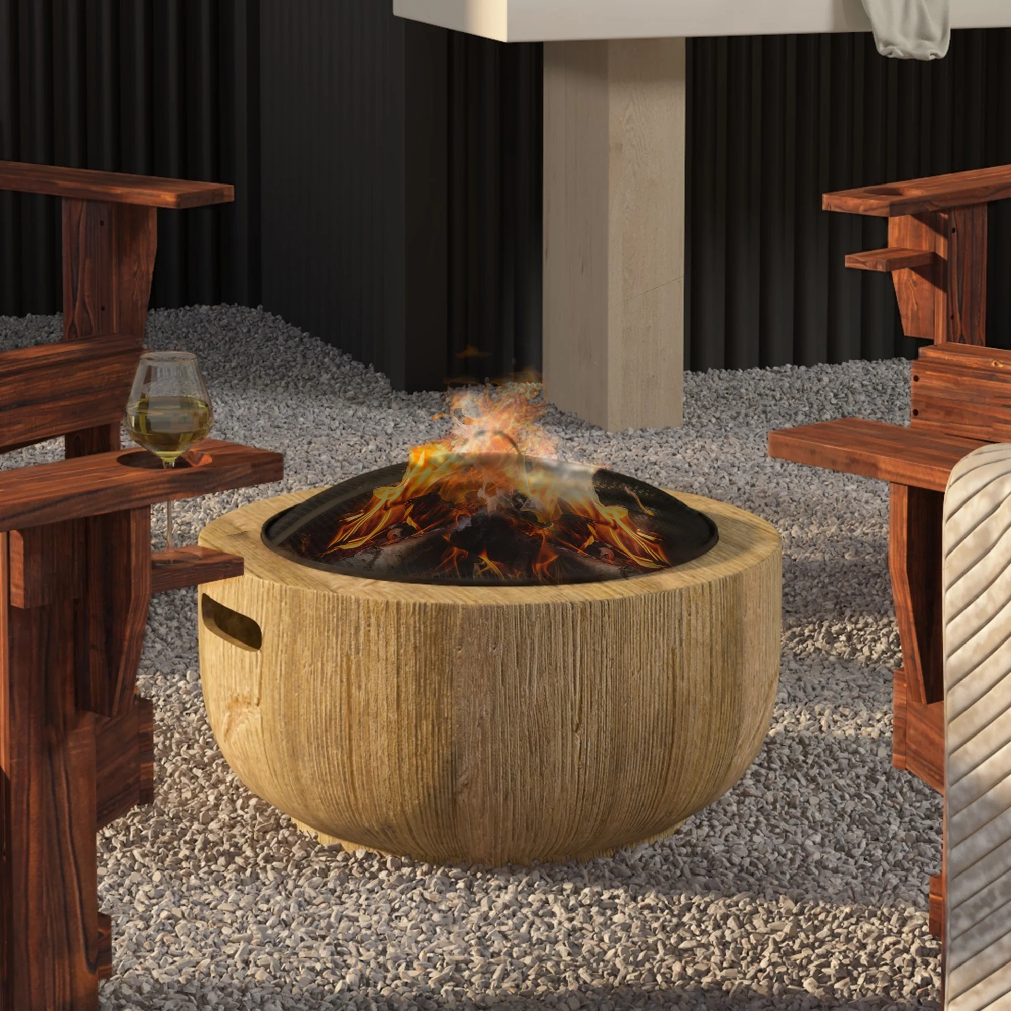 Outsunny Fire Pit with Spark Screen and Poker, 61.5 Wood-burning Brazier - Image 9