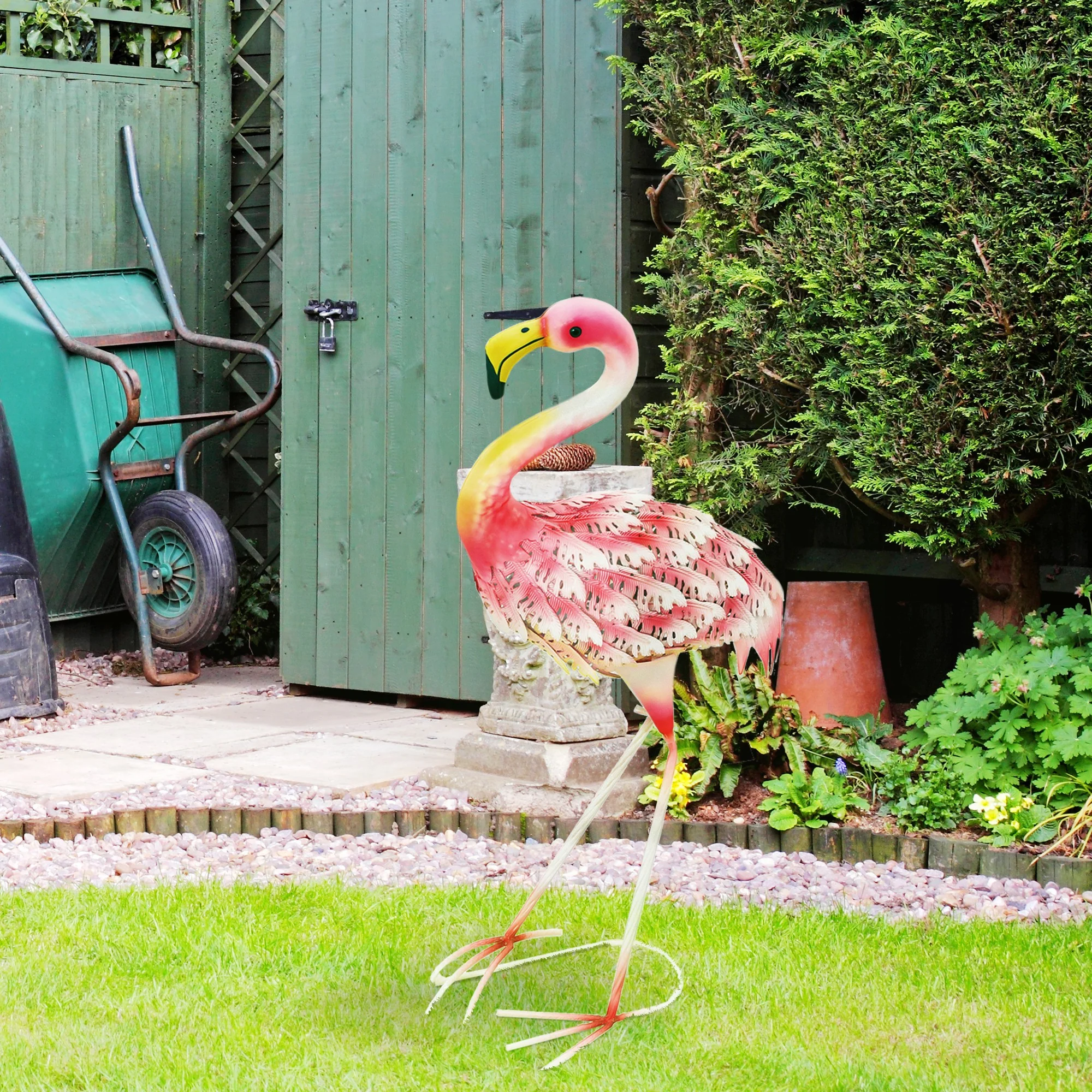 Outsunny Flamingo Garden Statue, Metal Garden Ornament with Stakes, Pink - Image 8