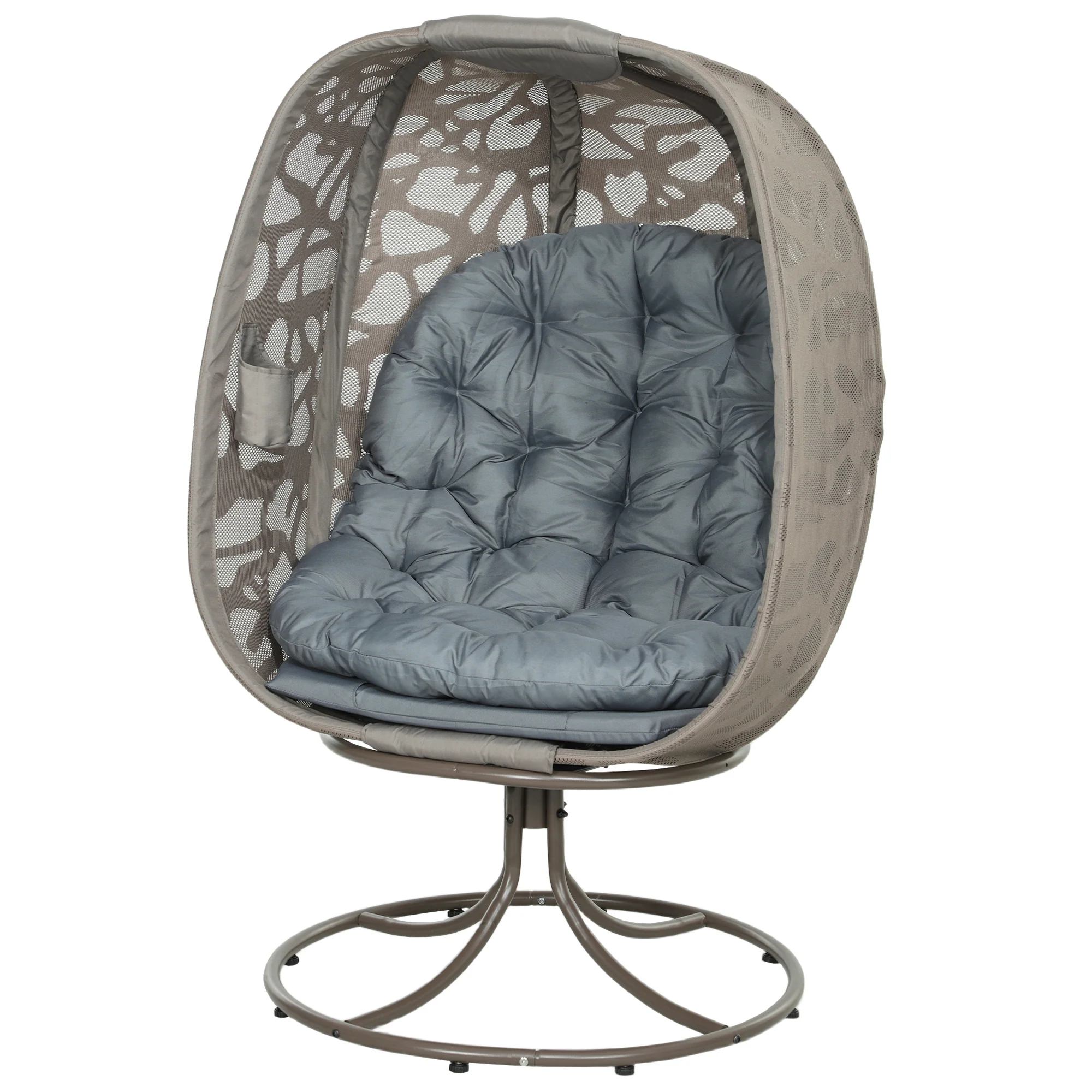 Outsunny Foldable Egg Chair with Cushions, Indoor Outdoor Swivel Lounger, Sand