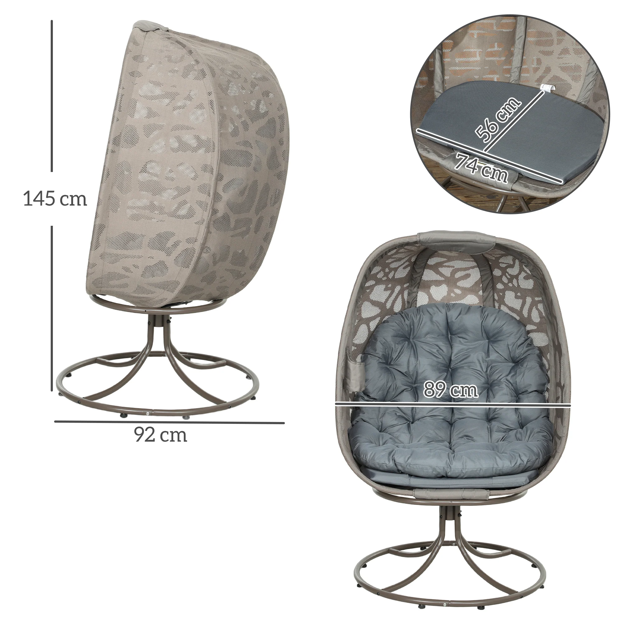 Outsunny Foldable Egg Chair with Cushions, Indoor Outdoor Swivel Lounger, Sand - Image 5