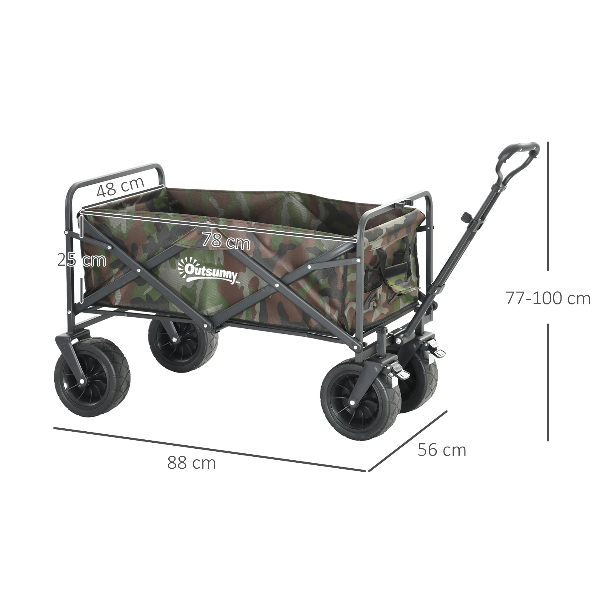 Outsunny Foldable Garden Cart, Outdoor Utility Wagon With Carry Bag, Camouflage - Image 5