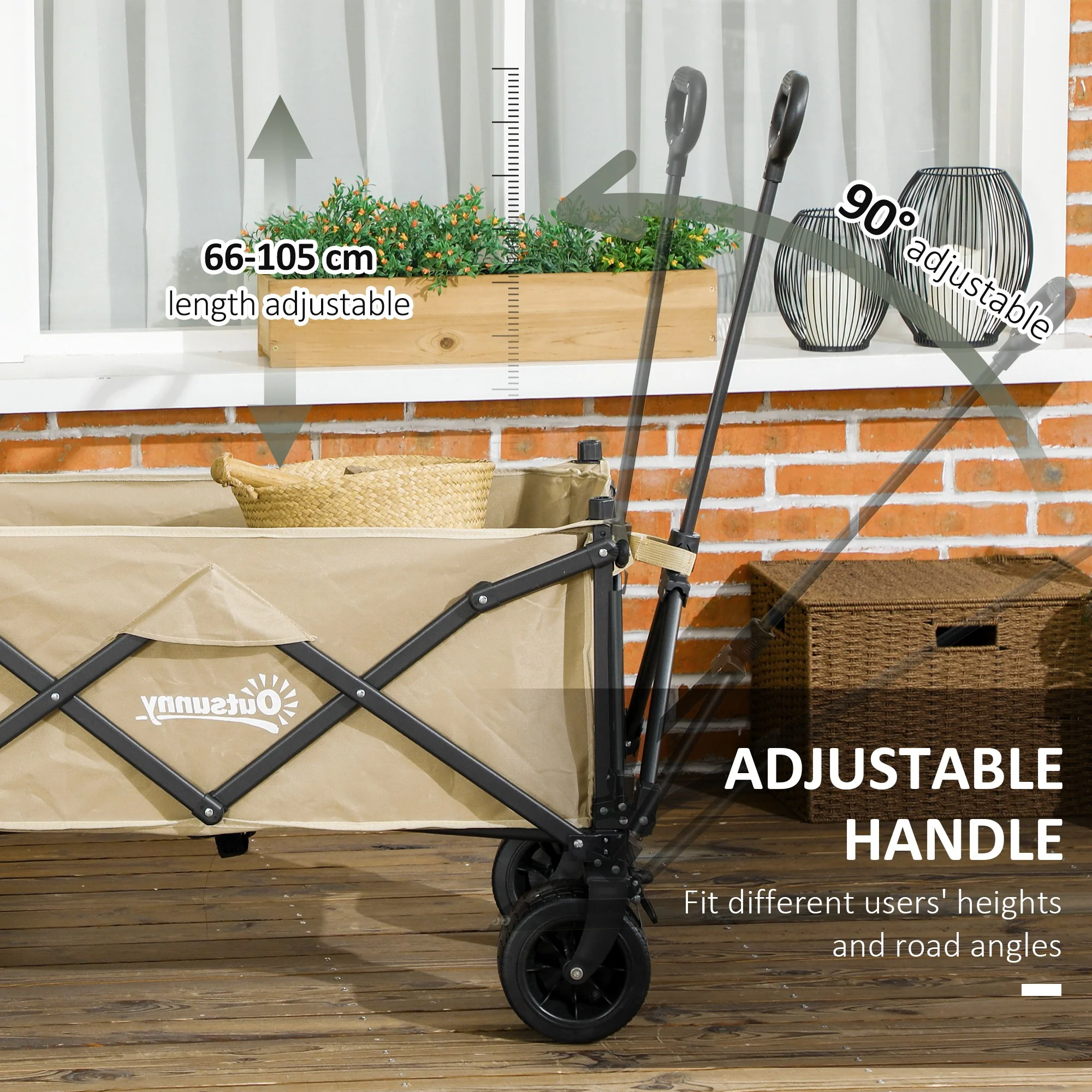 Outsunny Foldable Garden Cart, Outdoor Utility Wagon With Carry Bag, Khaki - Image 4