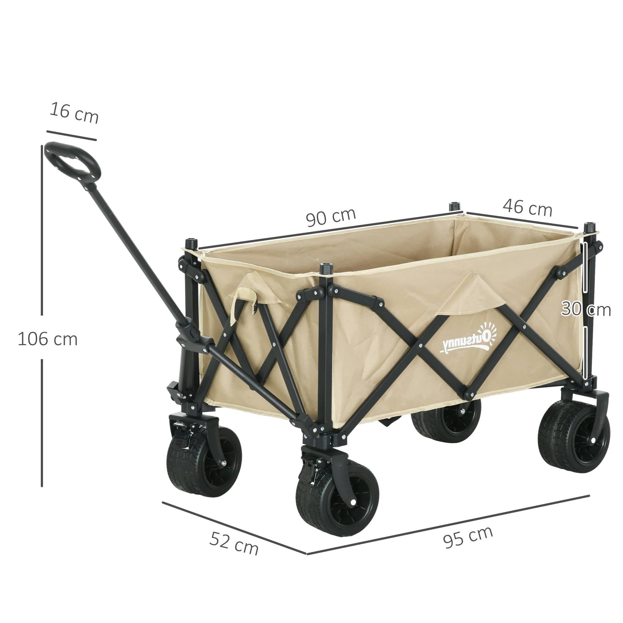 Outsunny Foldable Garden Cart, Outdoor Utility Wagon With Carry Bag, Khaki - Image 5