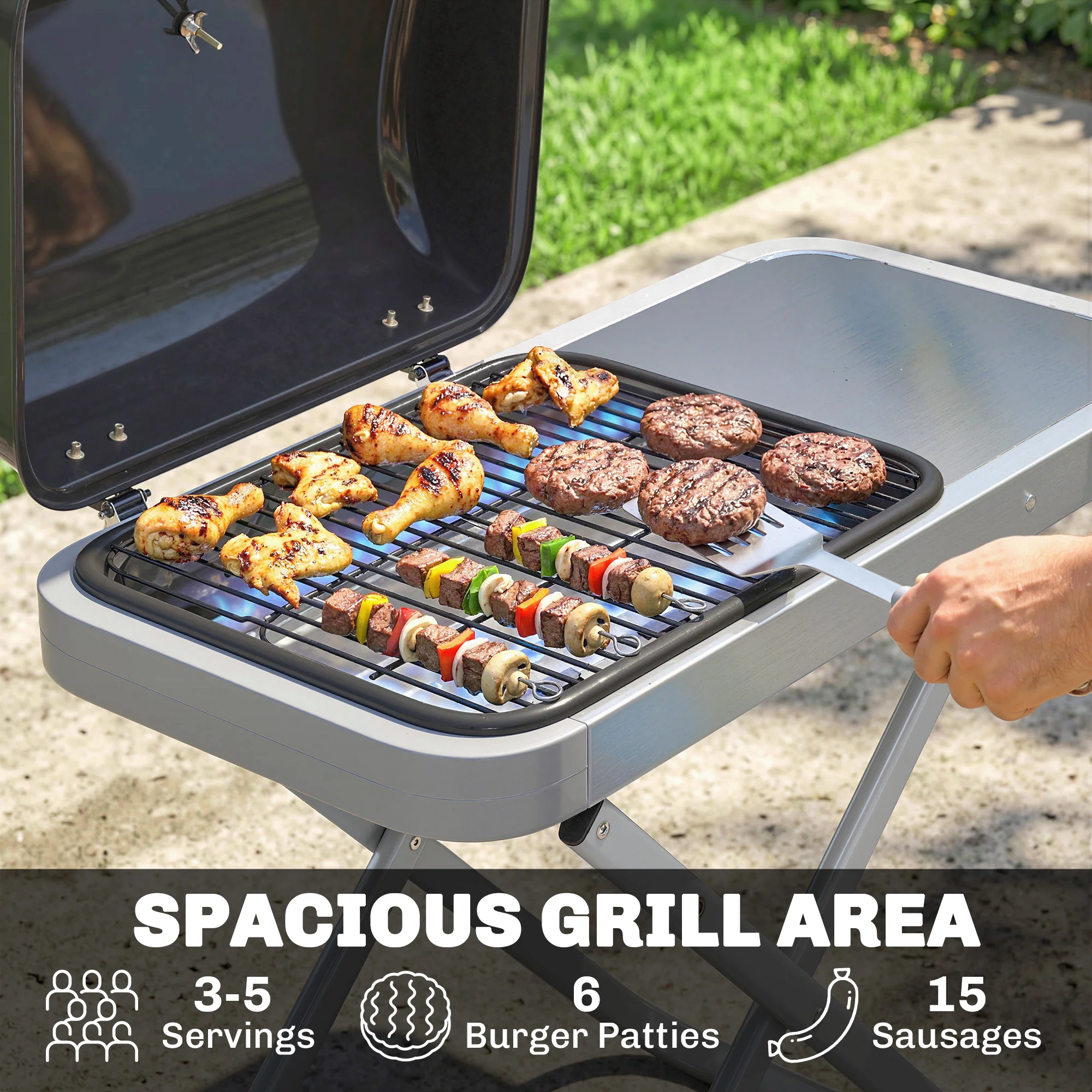 Outsunny Foldable Gas BBQ Barbecue Grill With Side Table, 2.5 KW, Black - Image 4