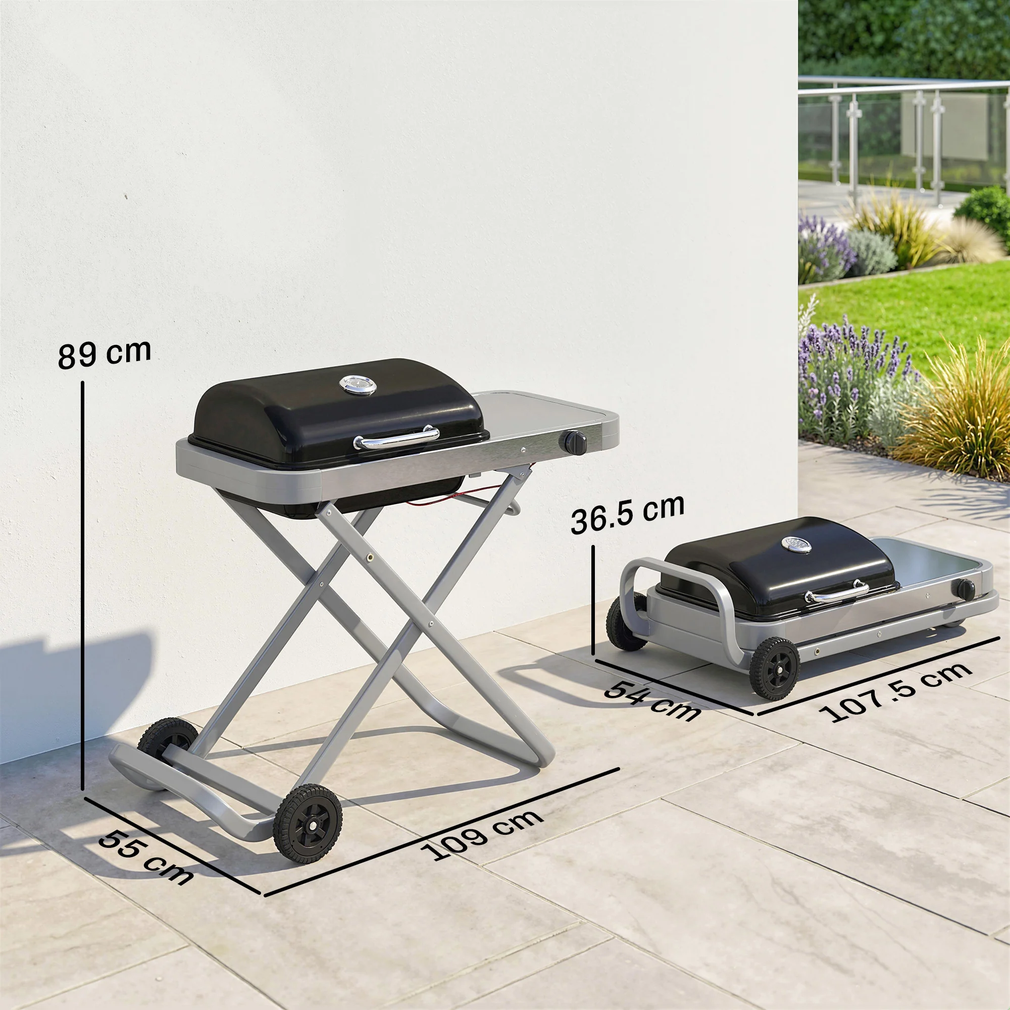 Outsunny Foldable Gas BBQ Barbecue Grill With Side Table, 2.5 KW, Black - Image 5