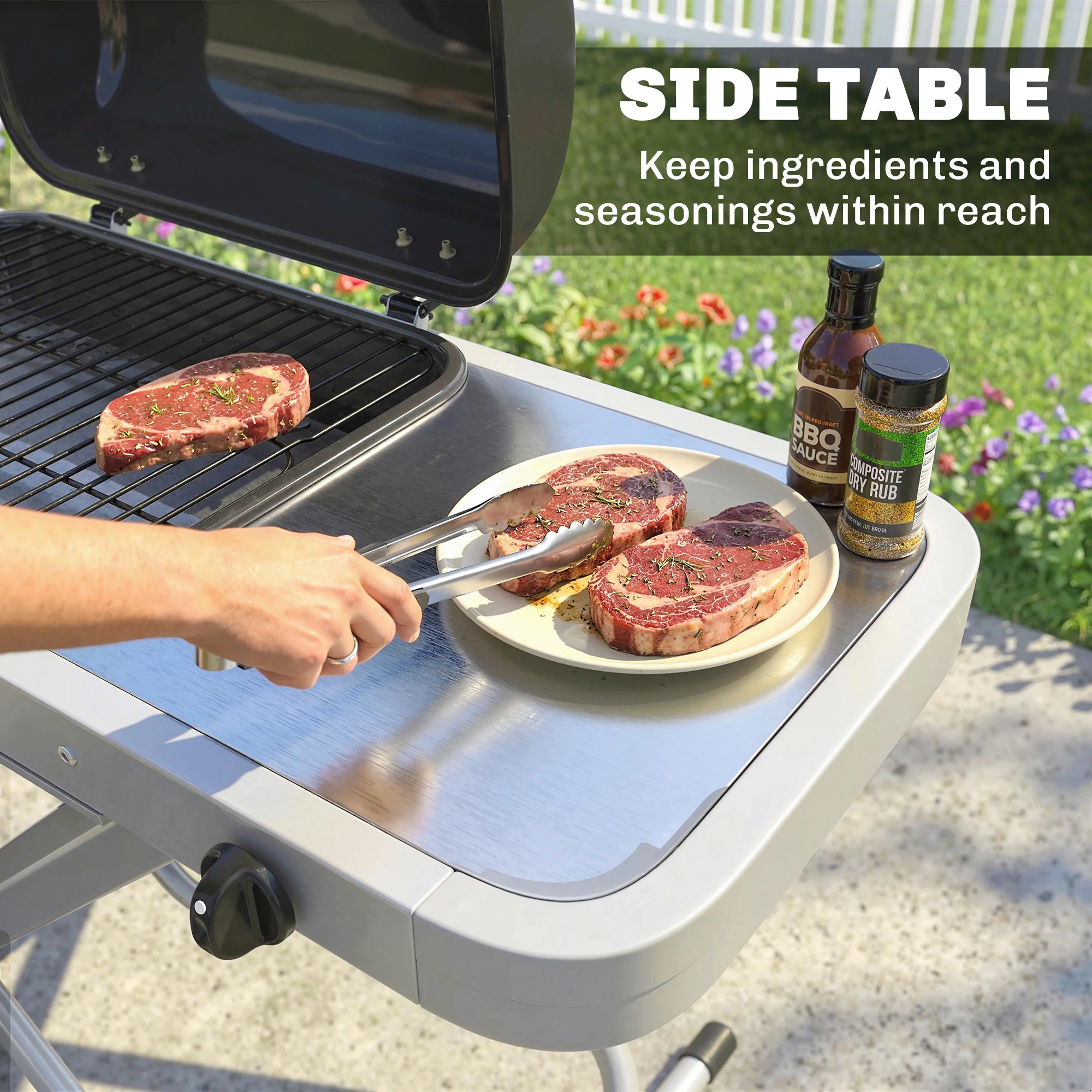 Outsunny Foldable Gas BBQ Barbecue Grill With Side Table, 2.5 KW, Black - Image 7