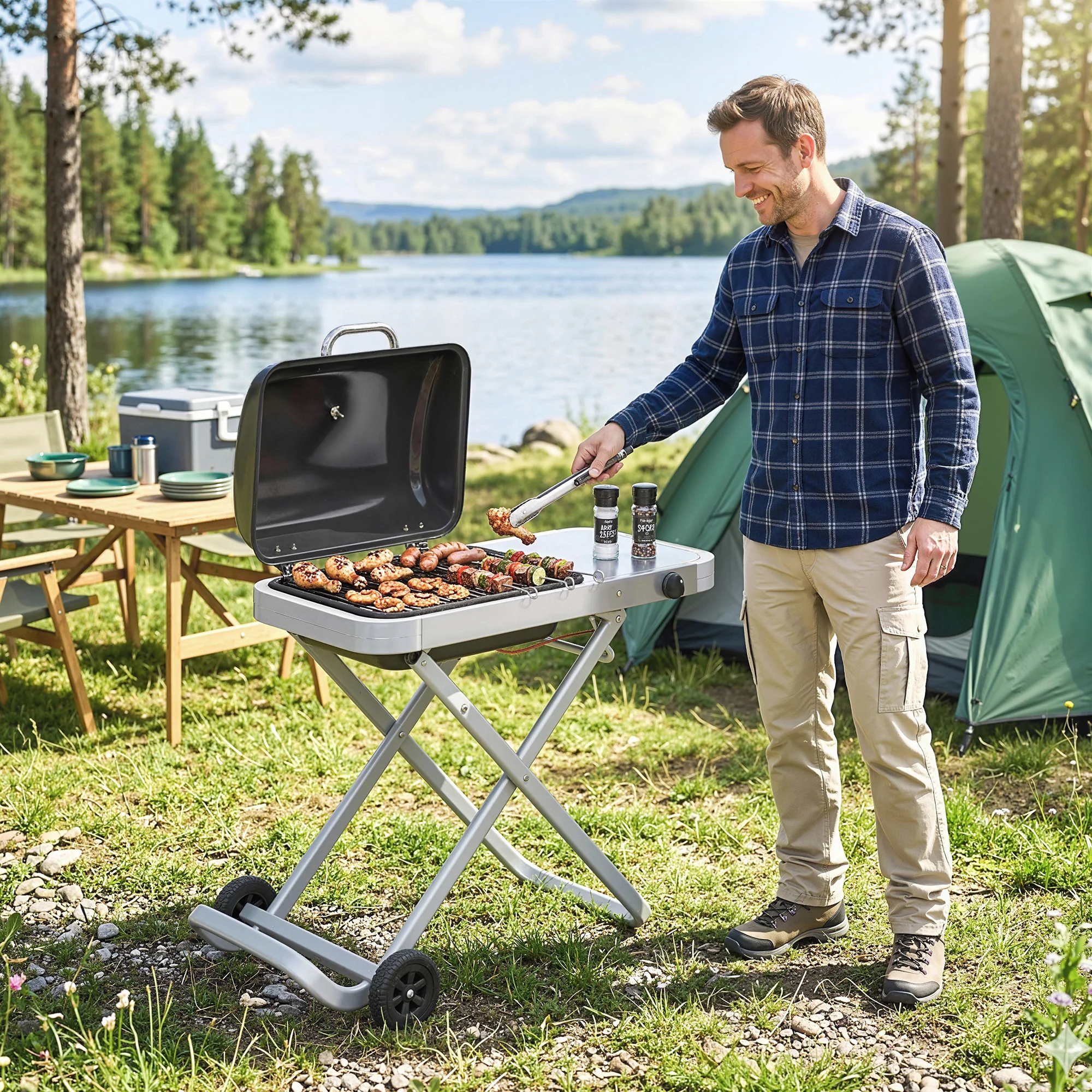 Outsunny Foldable Gas BBQ Barbecue Grill With Side Table, 2.5 KW, Black - Image 9