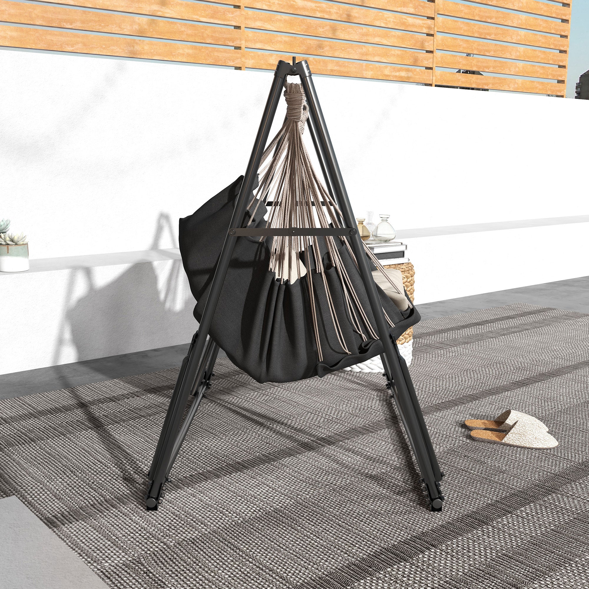 Outsunny Foldable Hammock Stand, 2 in 1 Hammock Net Stand, Hammock Chair Stand - Image 7