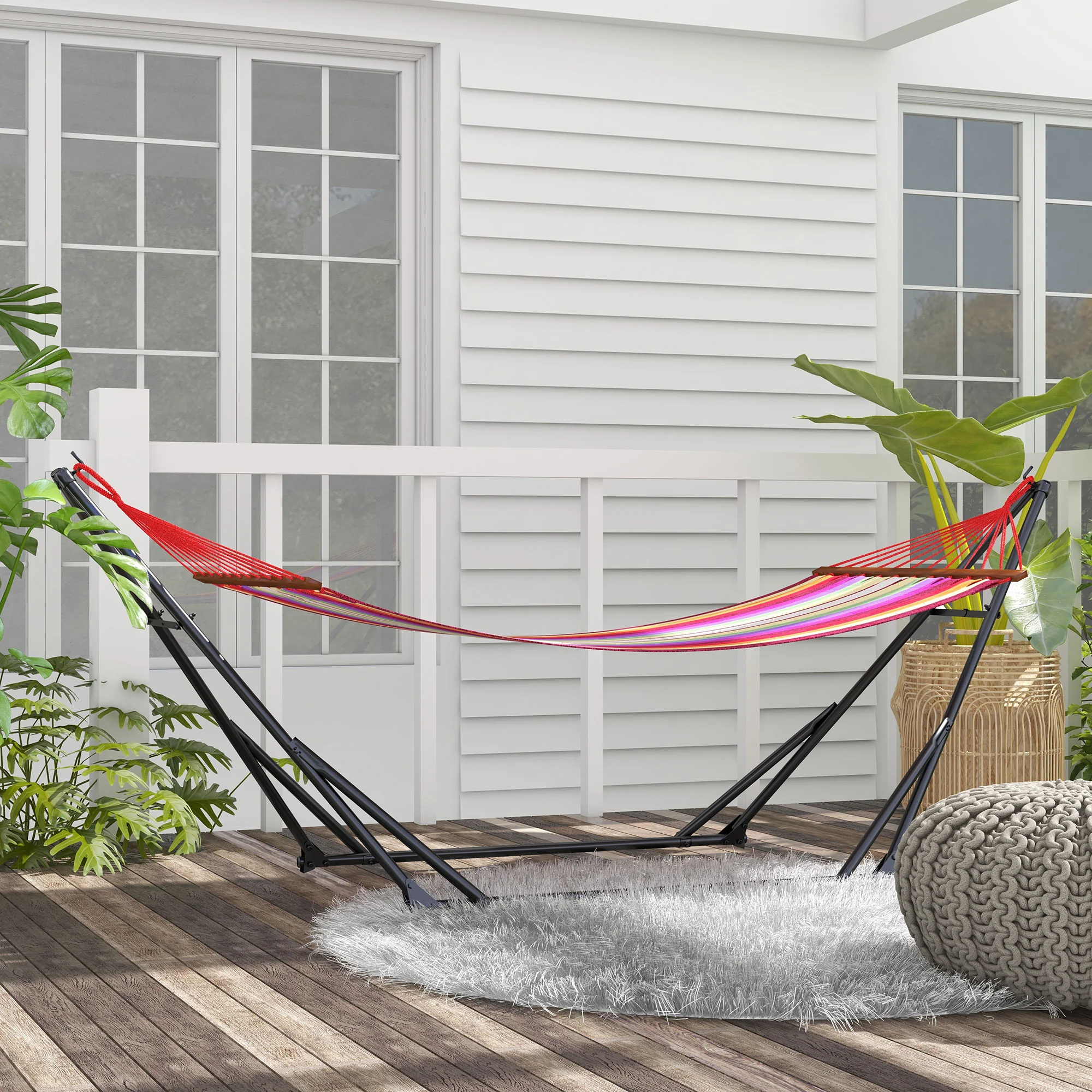 Outsunny Foldable Hammock Stand, 2 in 1 Hammock Net Stand, Hammock Chair Stand - Image 8