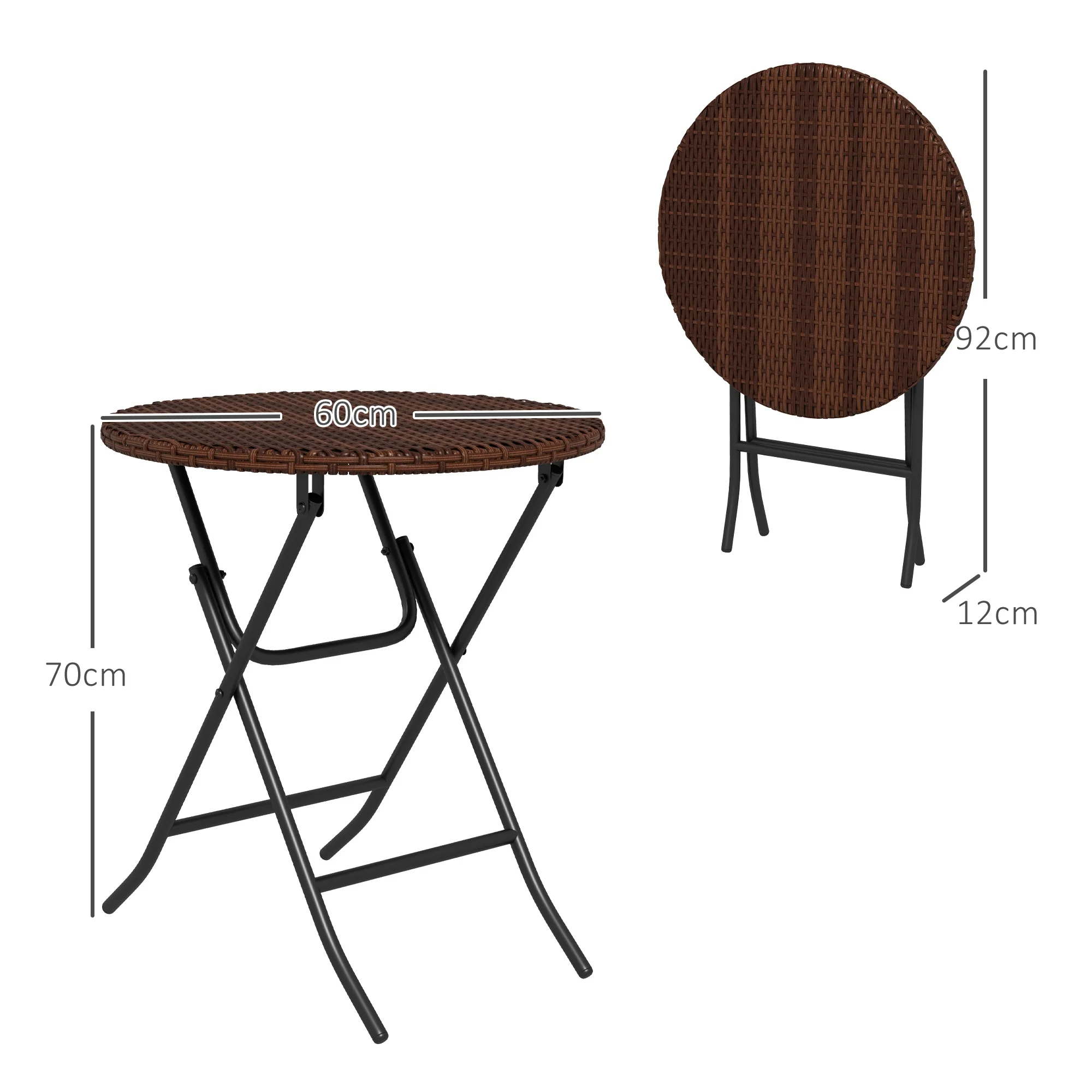 Outsunny Foldable Outdoor Coffee Table, Metal Frame Rattan Side Table, Brown - Image 5