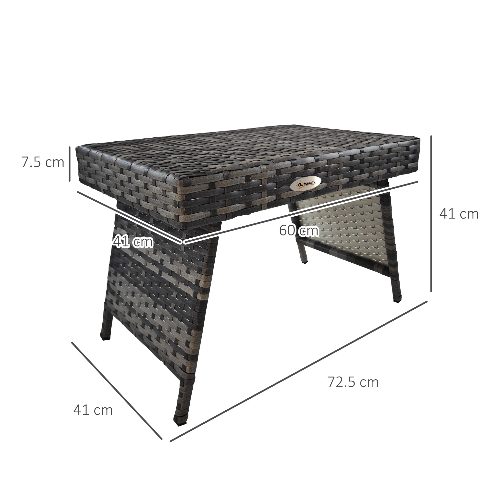 Outsunny Foldable Outdoor Coffee Table, Metal Frame Rattan Side Table, Grey - Image 5
