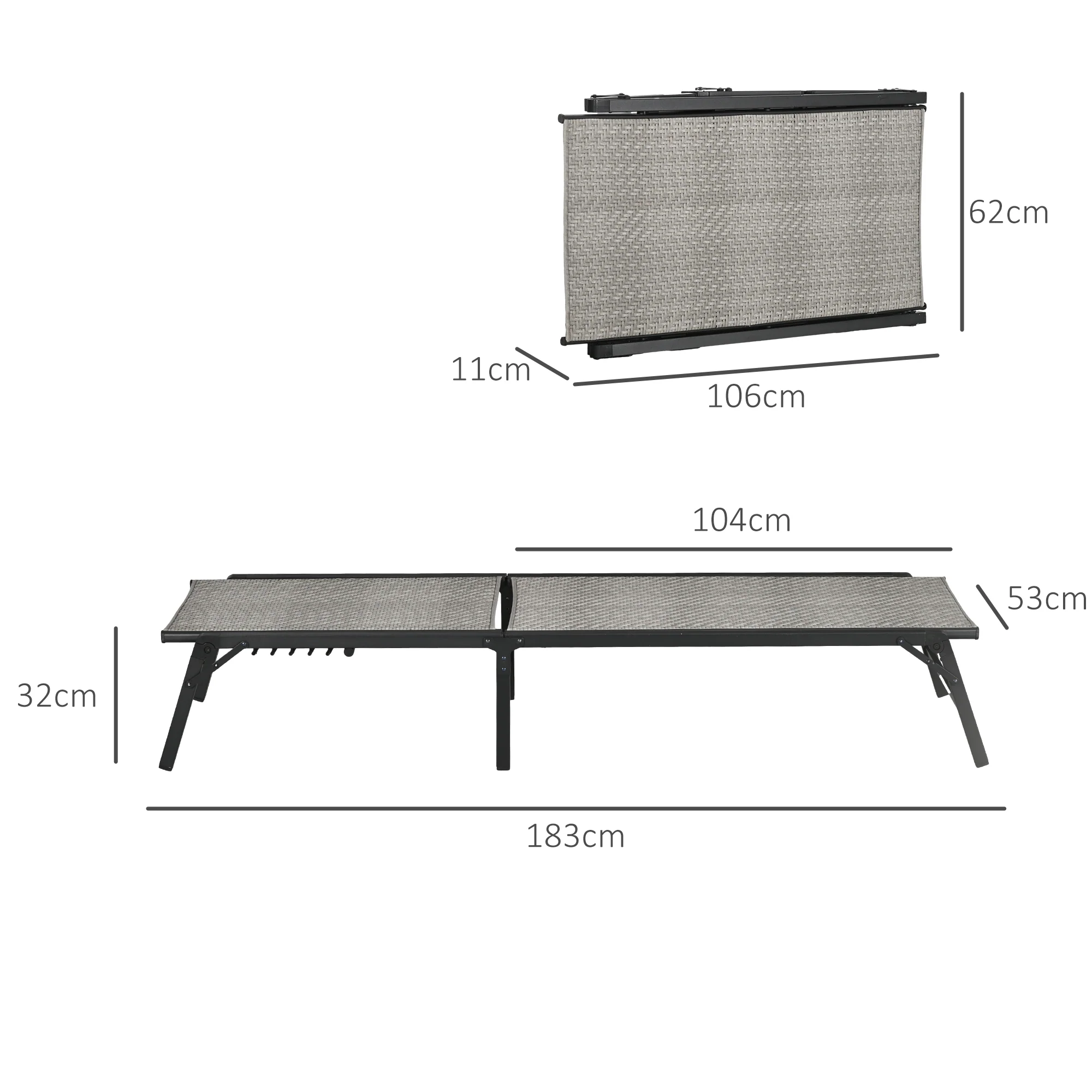Outsunny Foldable PE Rattan Sun Lounger w/ 5-Level Adjustable Backrest Mix Grey - Image 5