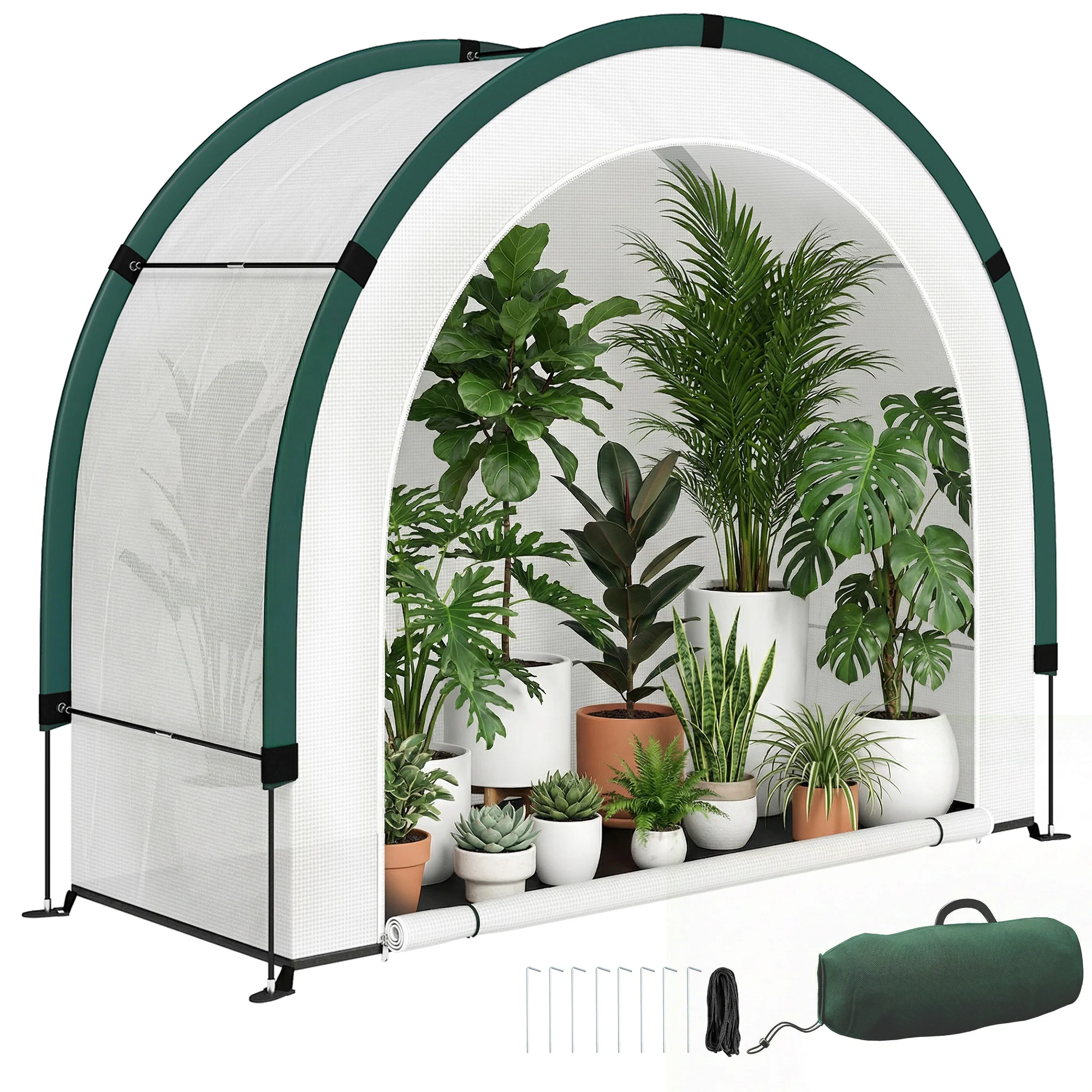 Outsunny Foldable Small Greenhouse, Mini Greenhouse With PE Base, Green