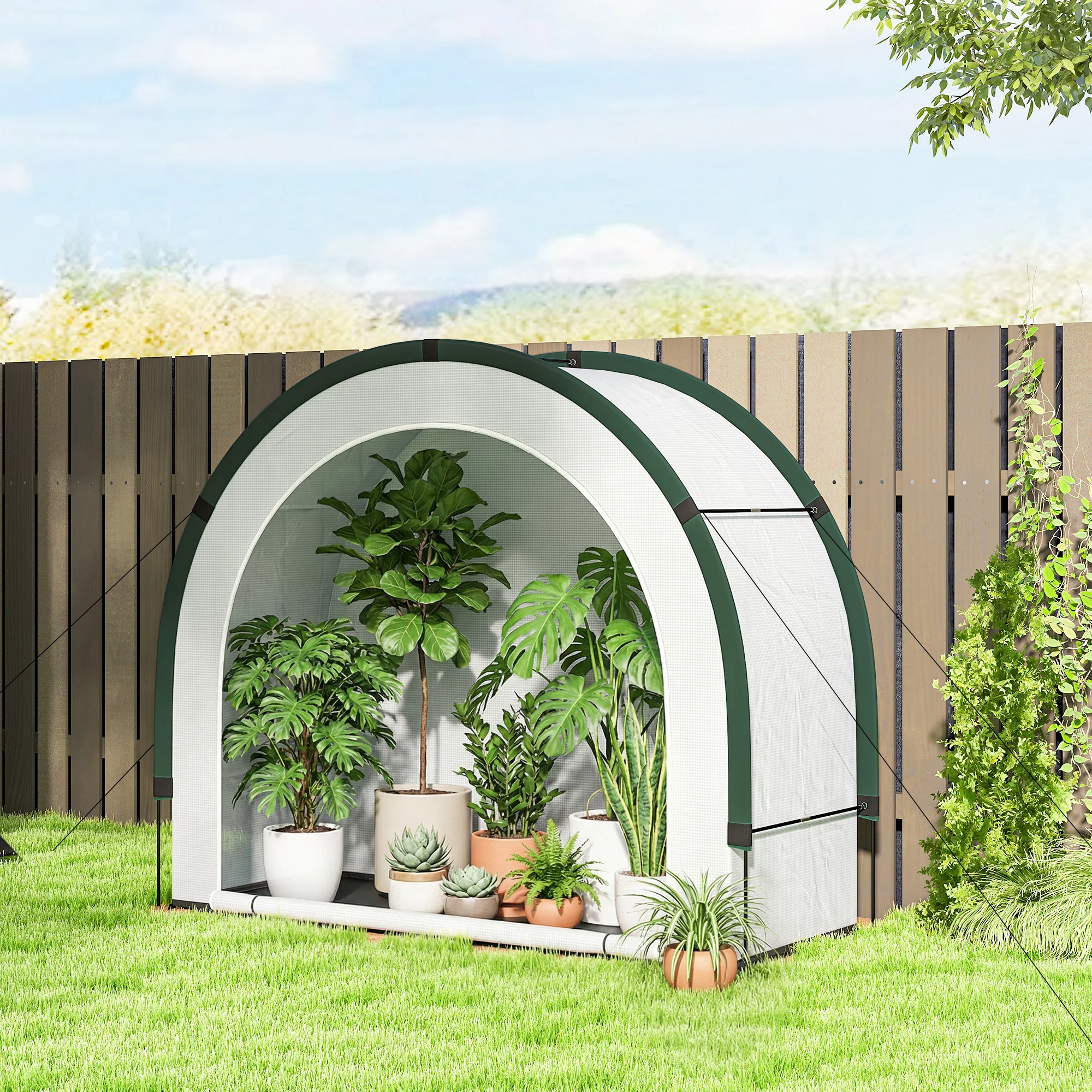 Outsunny Foldable Small Greenhouse, Mini Greenhouse With PE Base, Green - Image 2