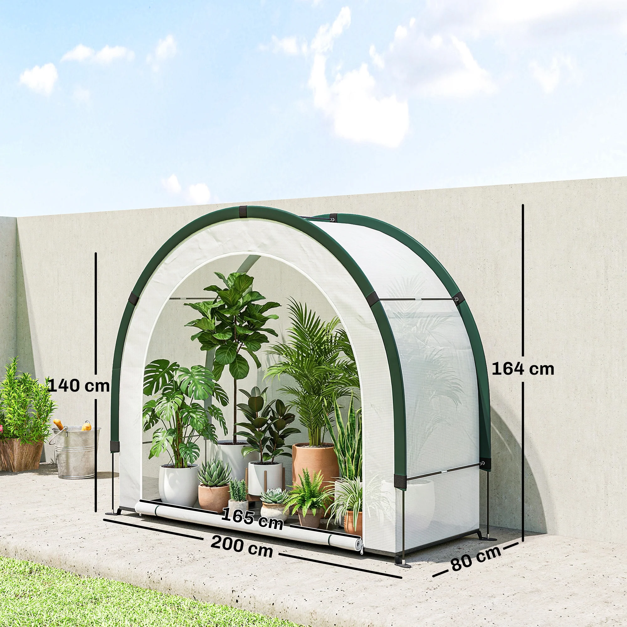 Outsunny Foldable Small Greenhouse, Mini Greenhouse With PE Base, Green - Image 3