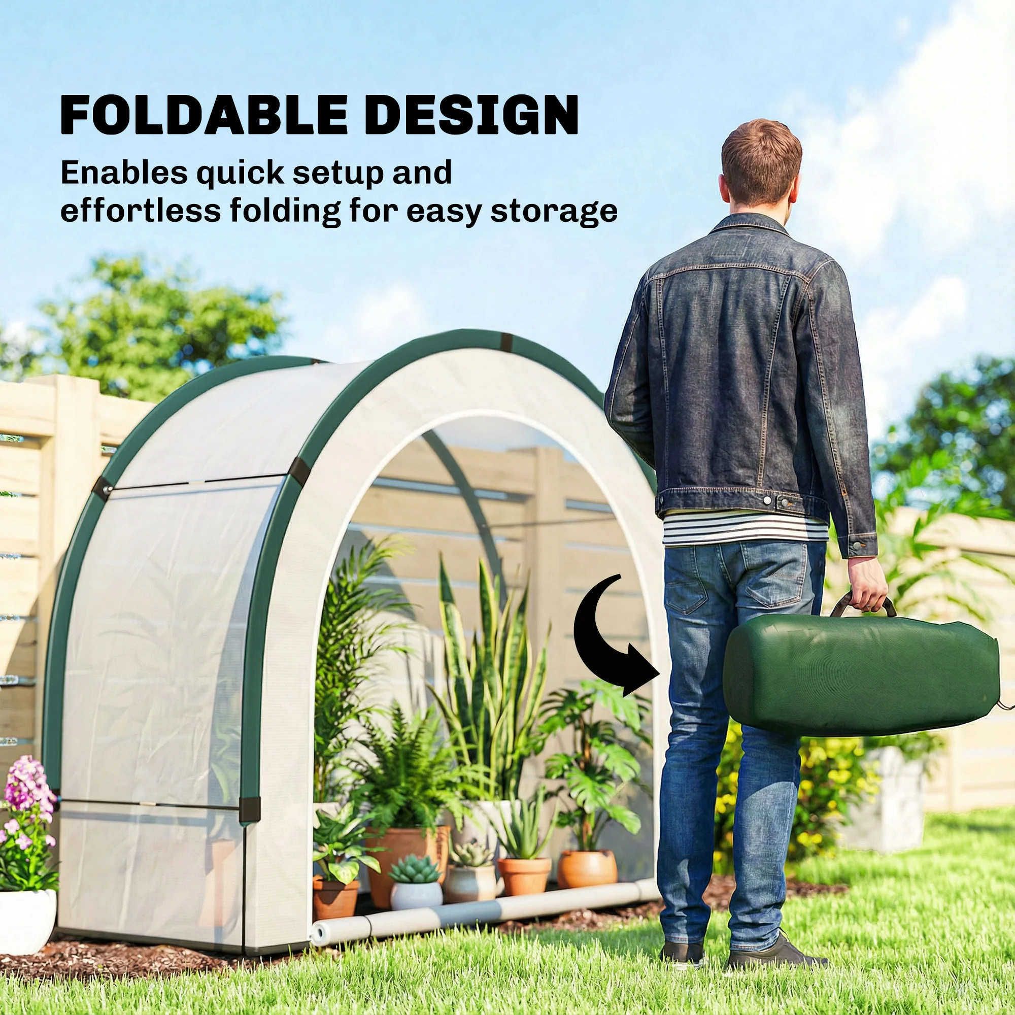 Outsunny Foldable Small Greenhouse, Mini Greenhouse With PE Base, Green - Image 4
