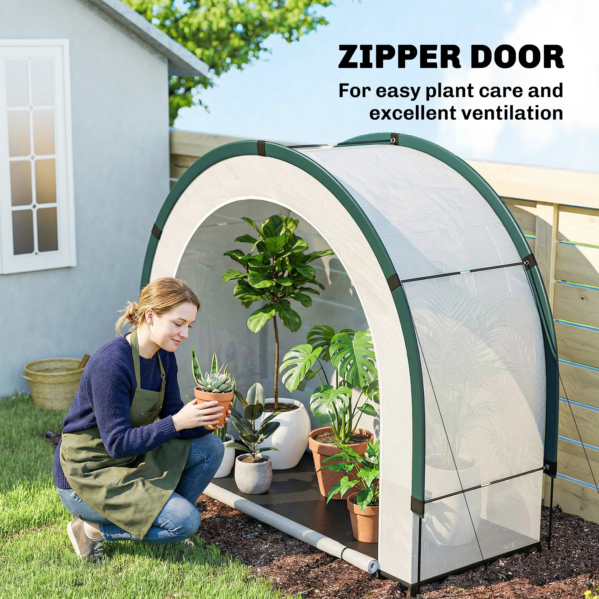 Outsunny Foldable Small Greenhouse, Mini Greenhouse With PE Base, Green - Image 8
