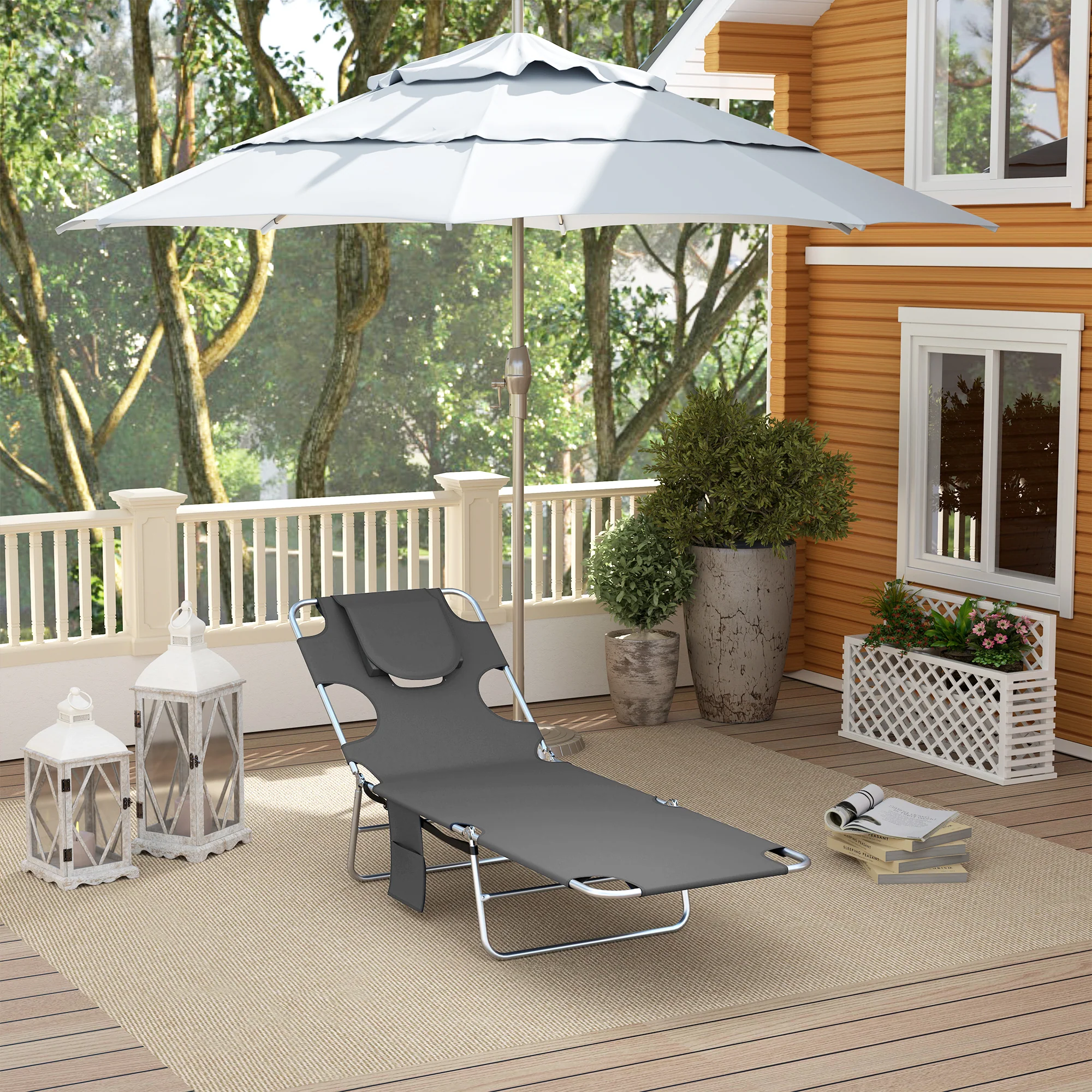 Outsunny Foldable Sun Lounger 5 Level Adjustable Reclining Chair Dark Grey - Image 9